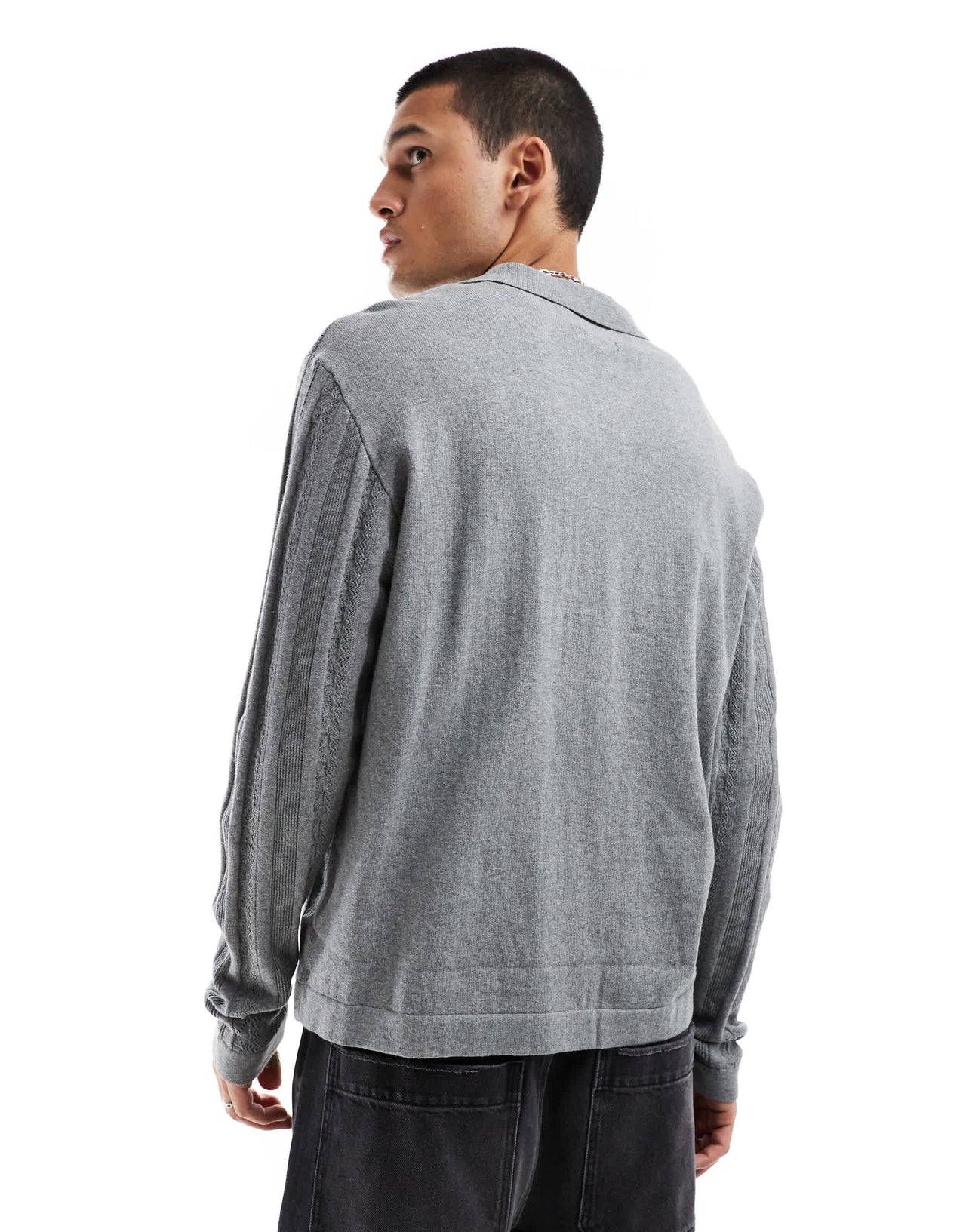 Native Youth knitted jacquard stripe long sleeve shirt in grey