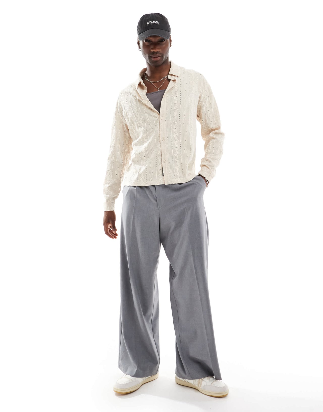 Native Youth jacquard diamond stripe shirt in cream