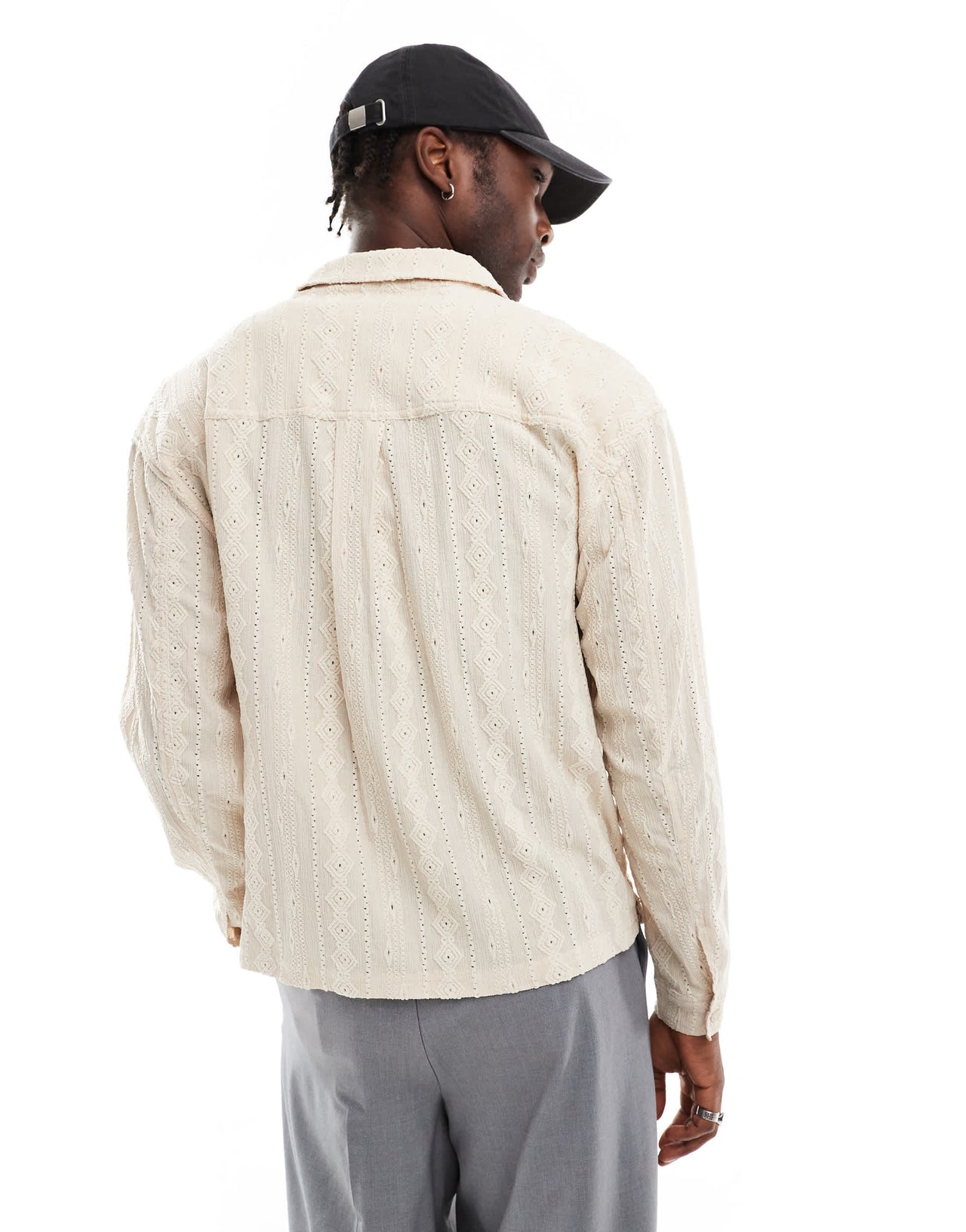 Native Youth jacquard diamond stripe shirt in cream