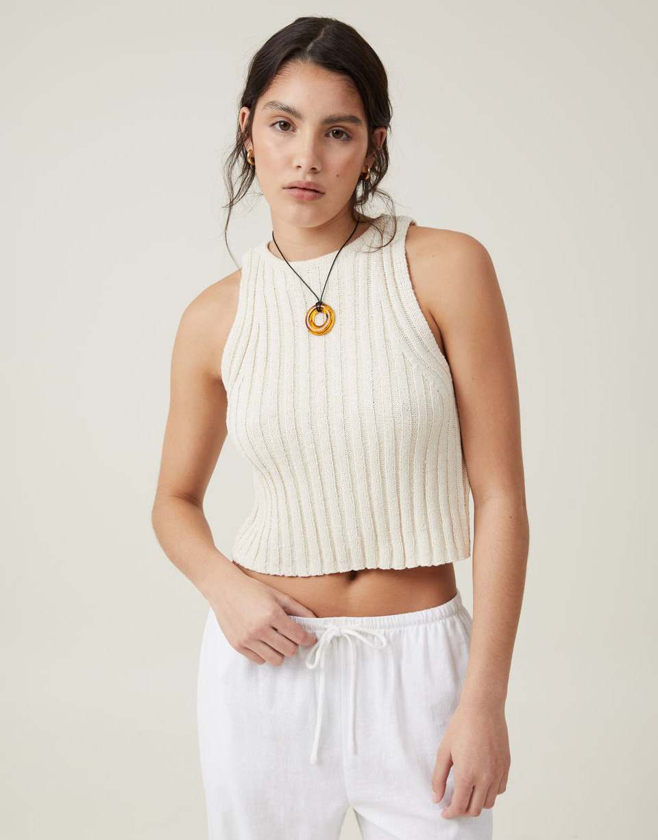 Cotton:On Float your boat rib knit tank in ecru
