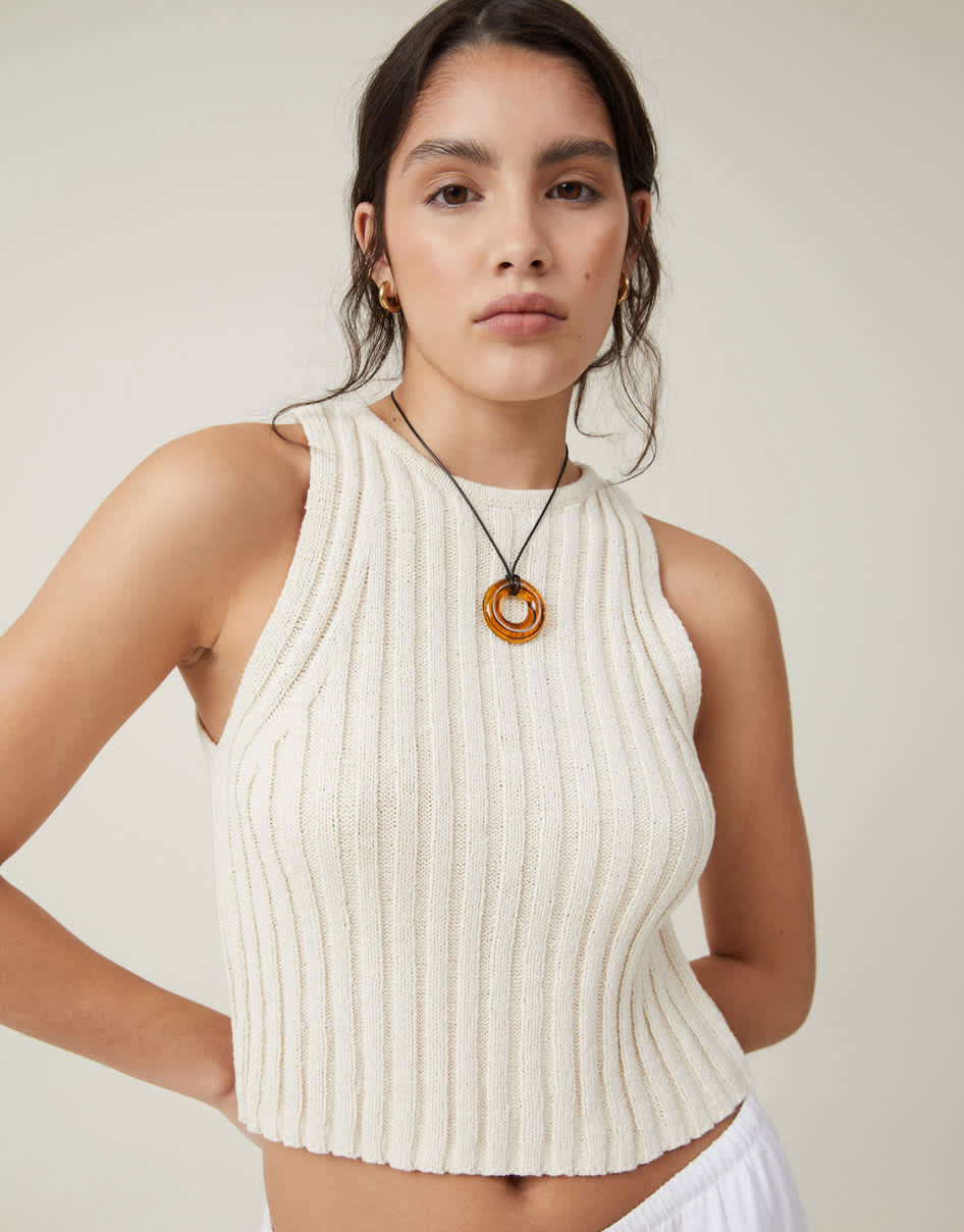 Cotton:On Float your boat rib knit tank in ecru