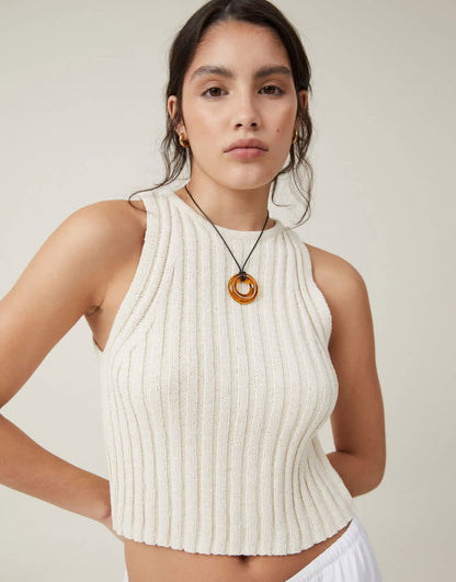Cotton:On Float your boat rib knit tank in ecru