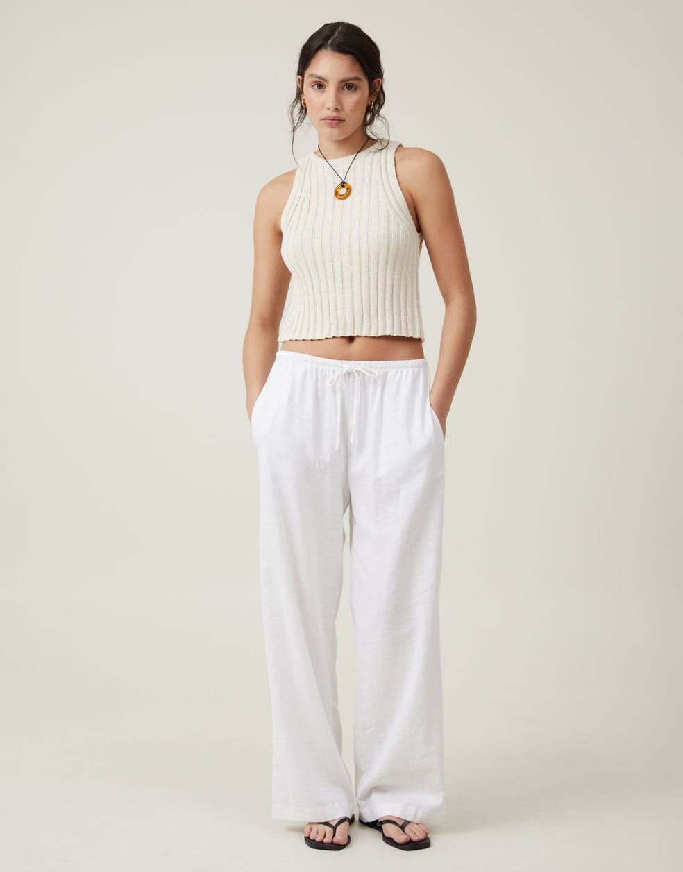 Cotton:On Float your boat rib knit tank in ecru