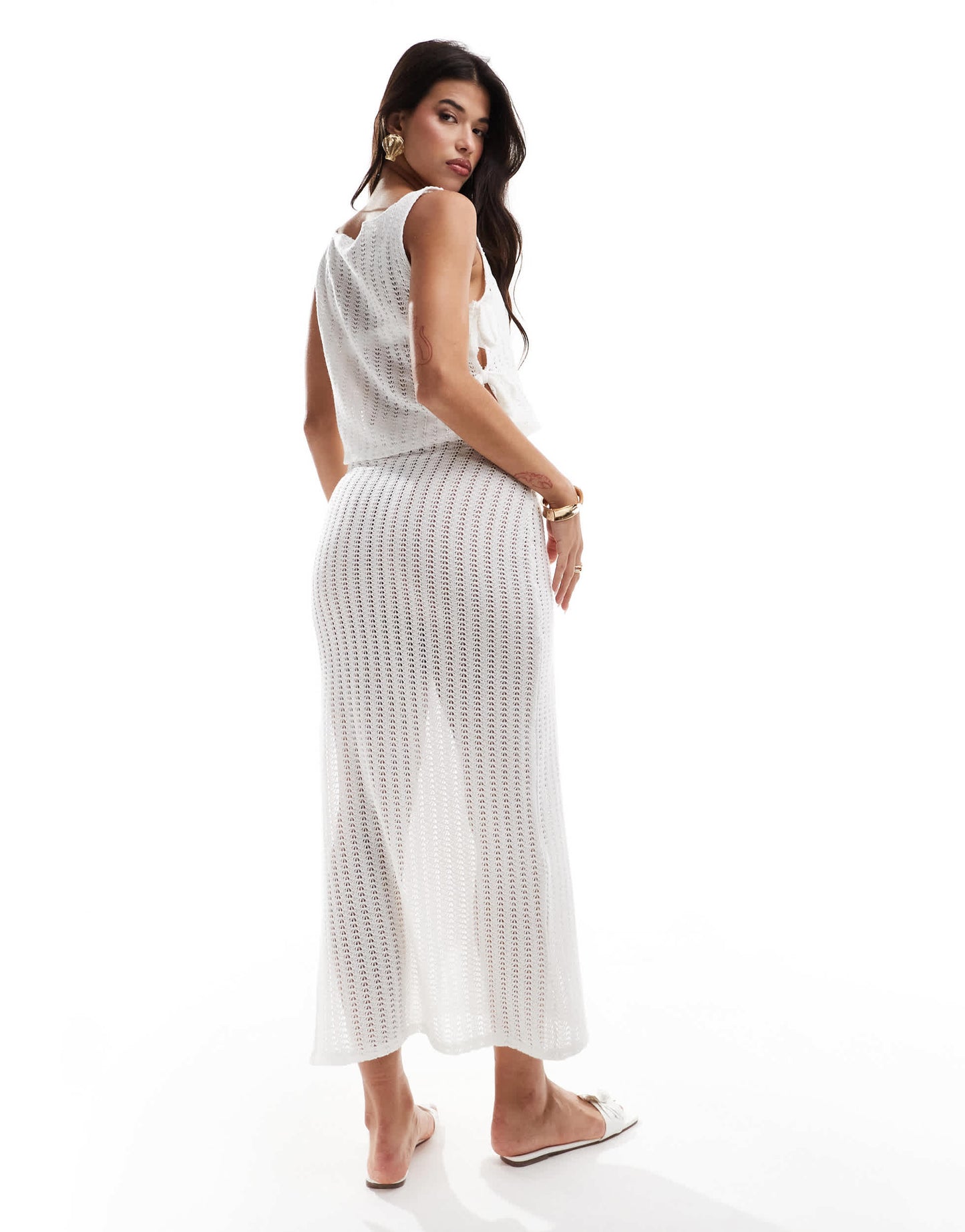 Miss Selfridge beach maxi skirt with split in crochet
