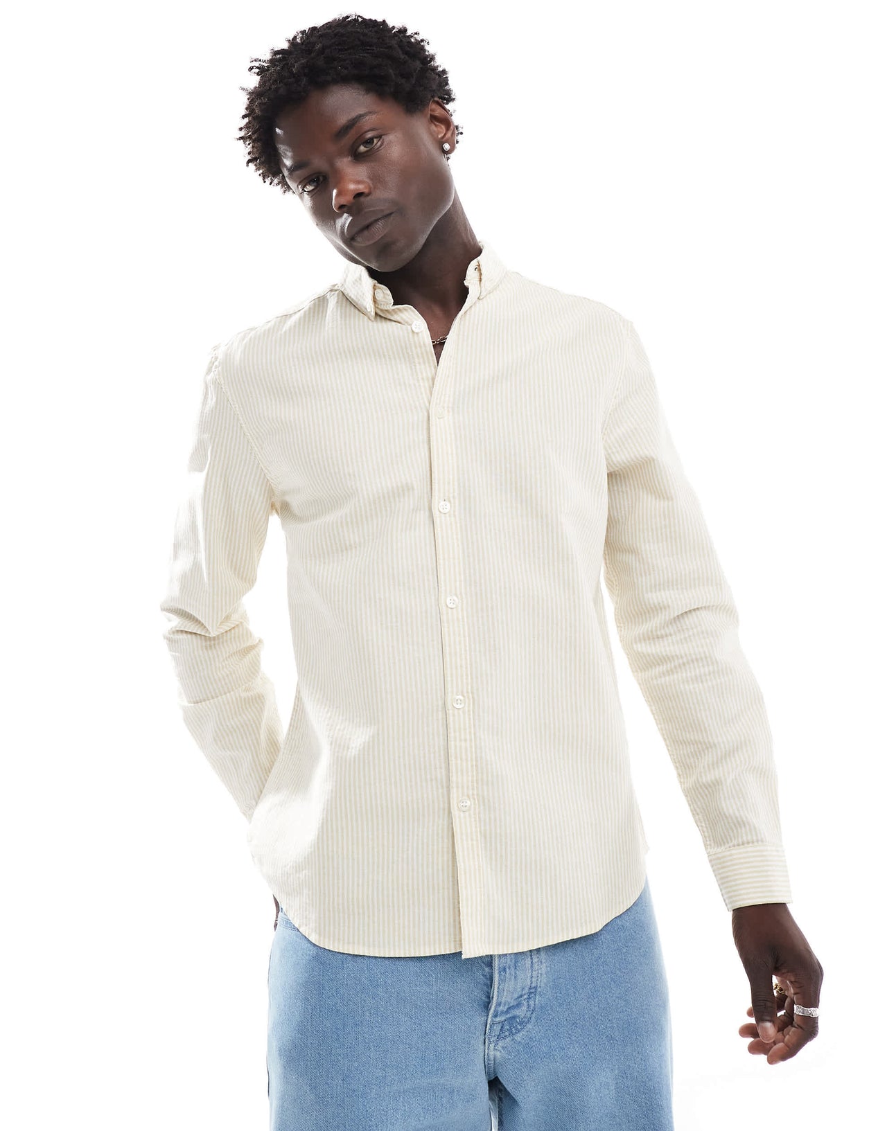 New Look long sleeve shirt in stone and white stripe
