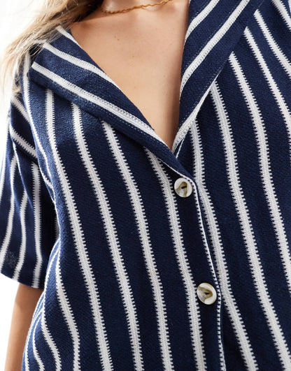 ASOS DESIGN oversized shirt co-ord in navy and white stripe