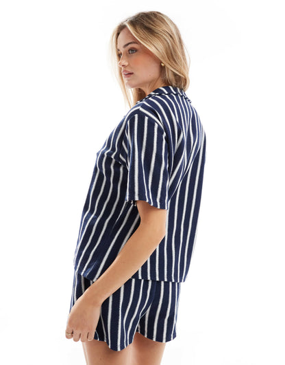 ASOS DESIGN oversized shirt co-ord in navy and white stripe