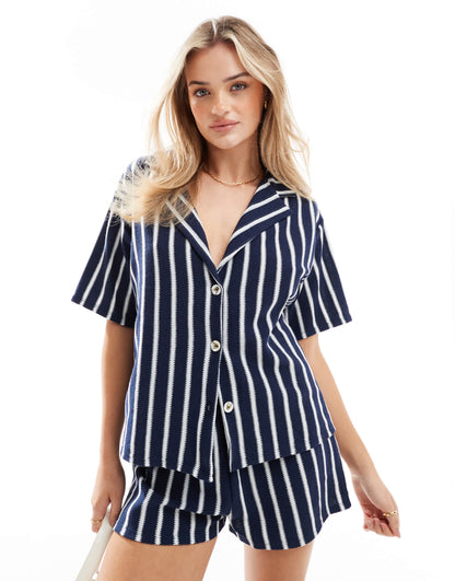 ASOS DESIGN oversized shirt co-ord in navy and white stripe