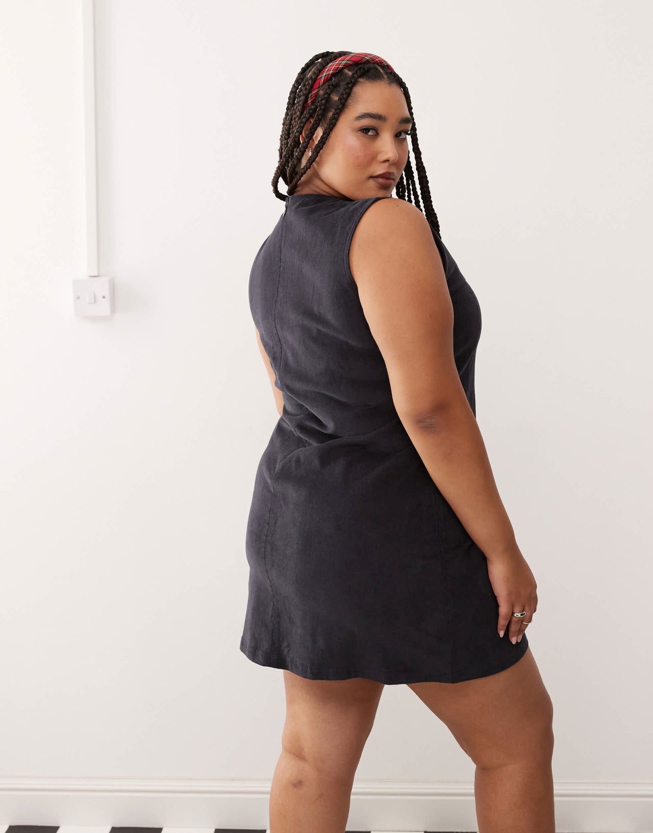 COLLUSION Plus cord mini dress with seam detail in charcoal