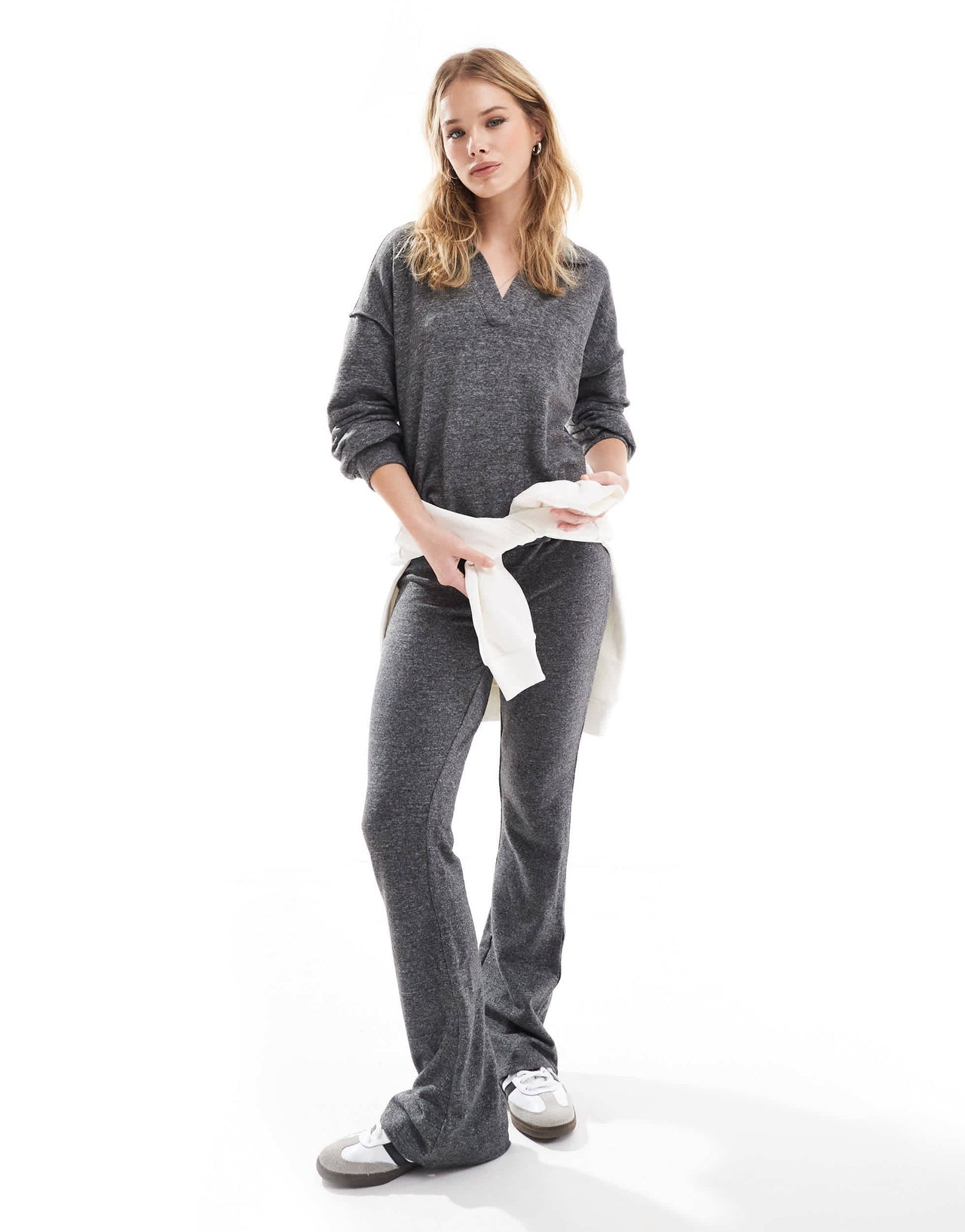 Vero Moda supersoft polo top co-ord in dark grey melange