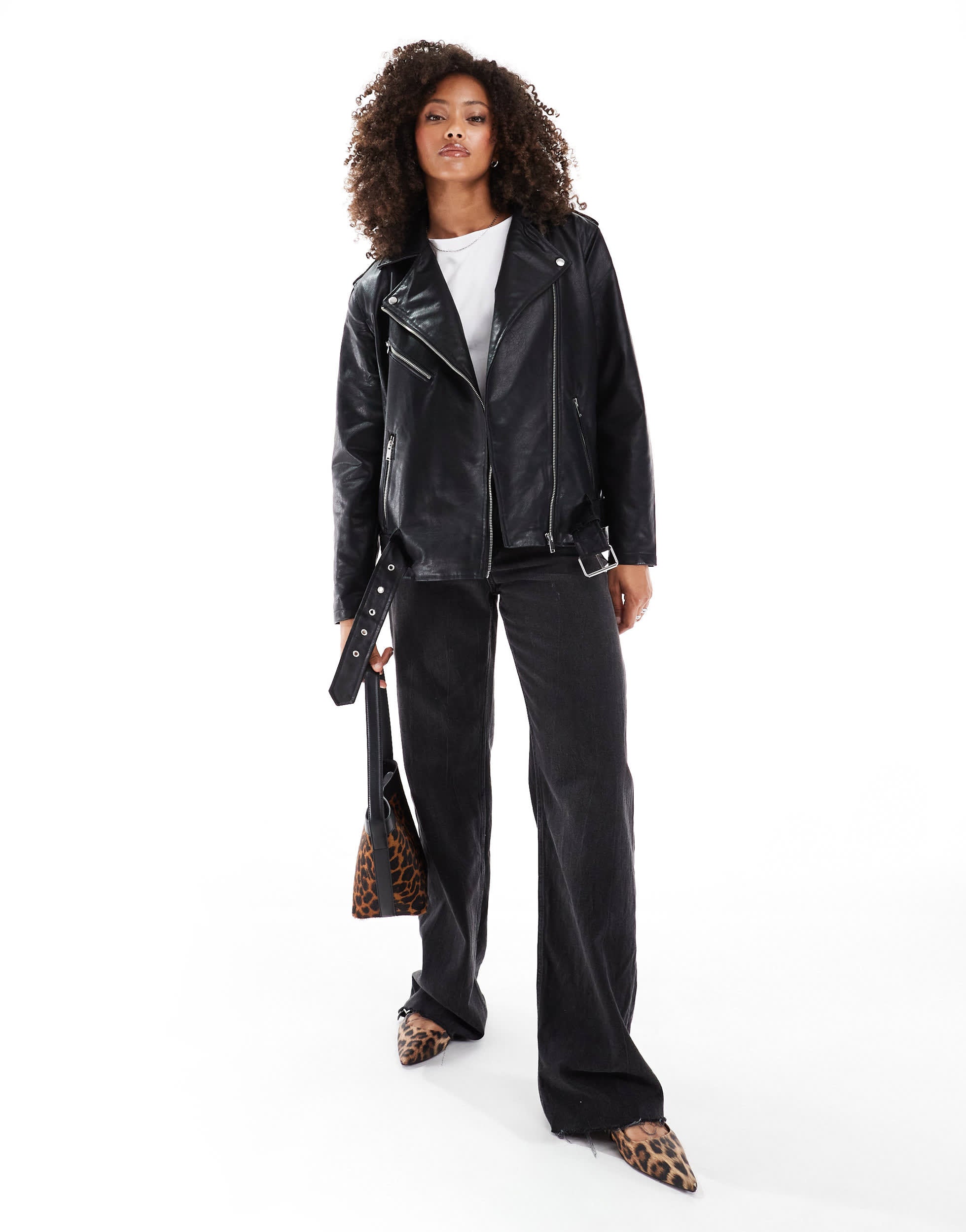 Vero Moda oversized faux leather biker jacket