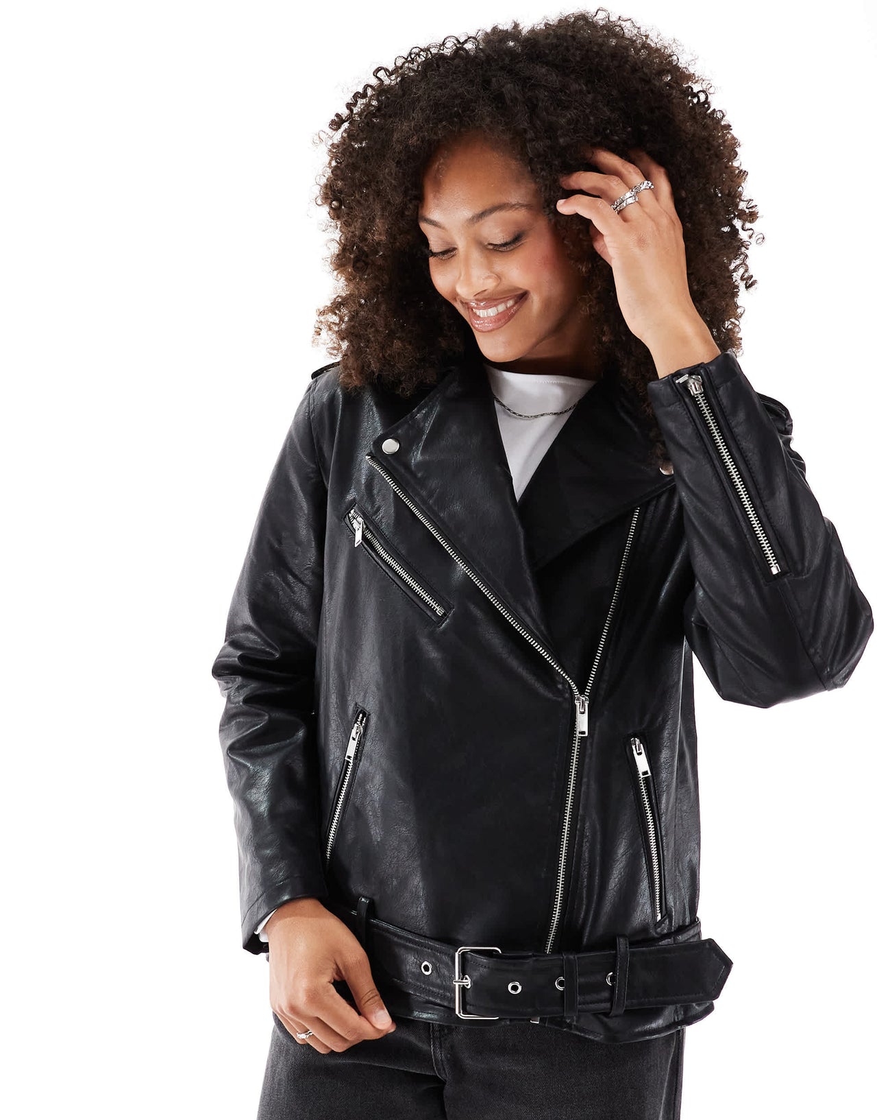 Vero Moda oversized faux leather biker jacket