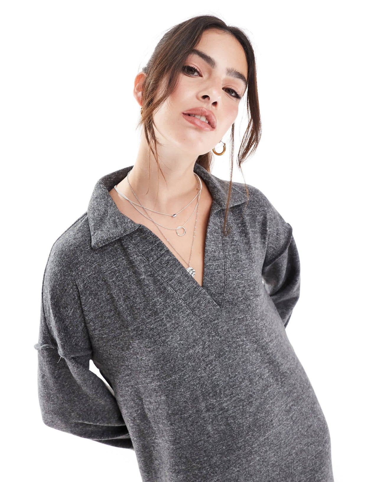 Vero Moda supersoft polo neck ankle dress in dark grey melange