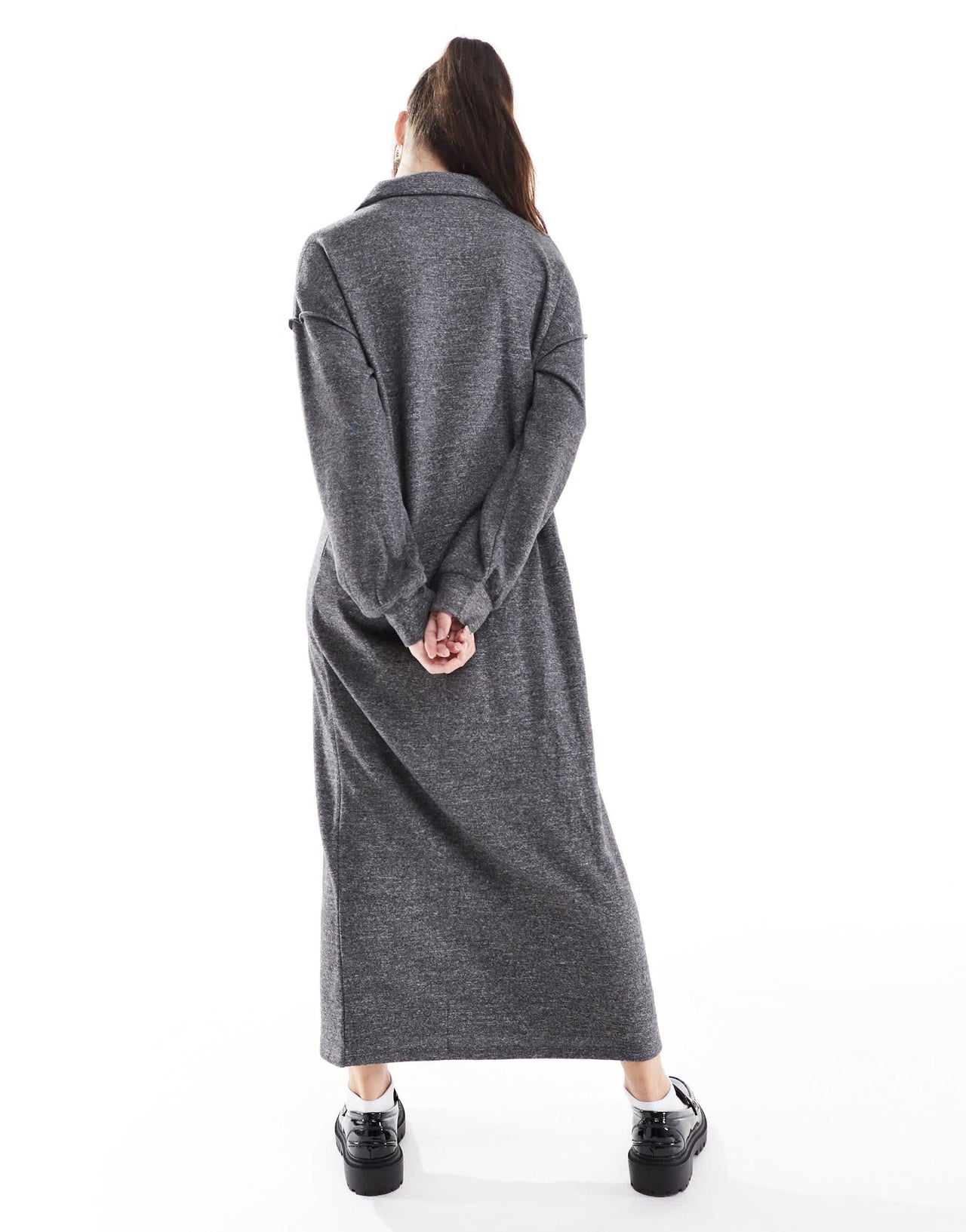 Vero Moda supersoft polo neck ankle dress in dark grey melange