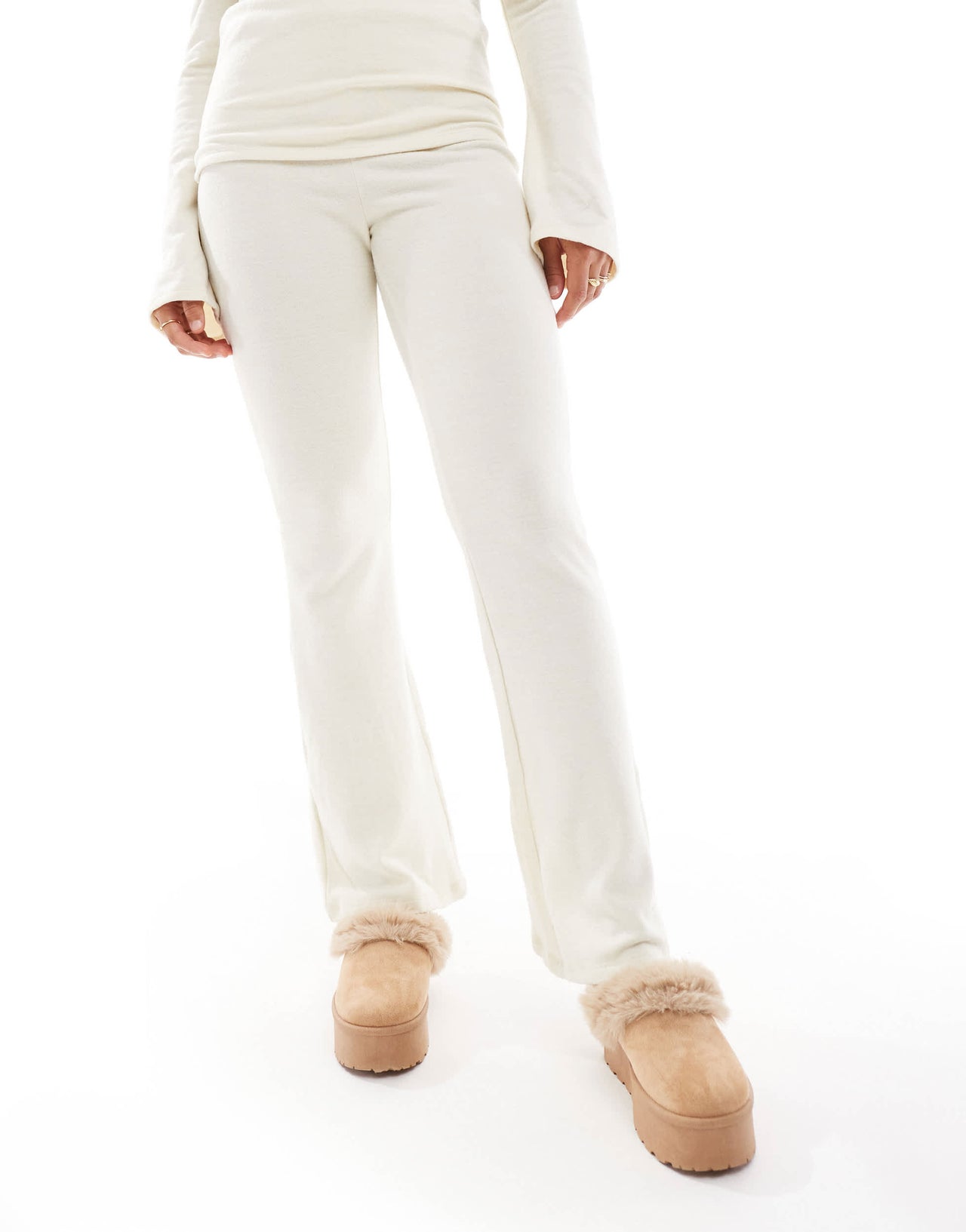 Vero Moda mix and match supersoft flared trousers in cream