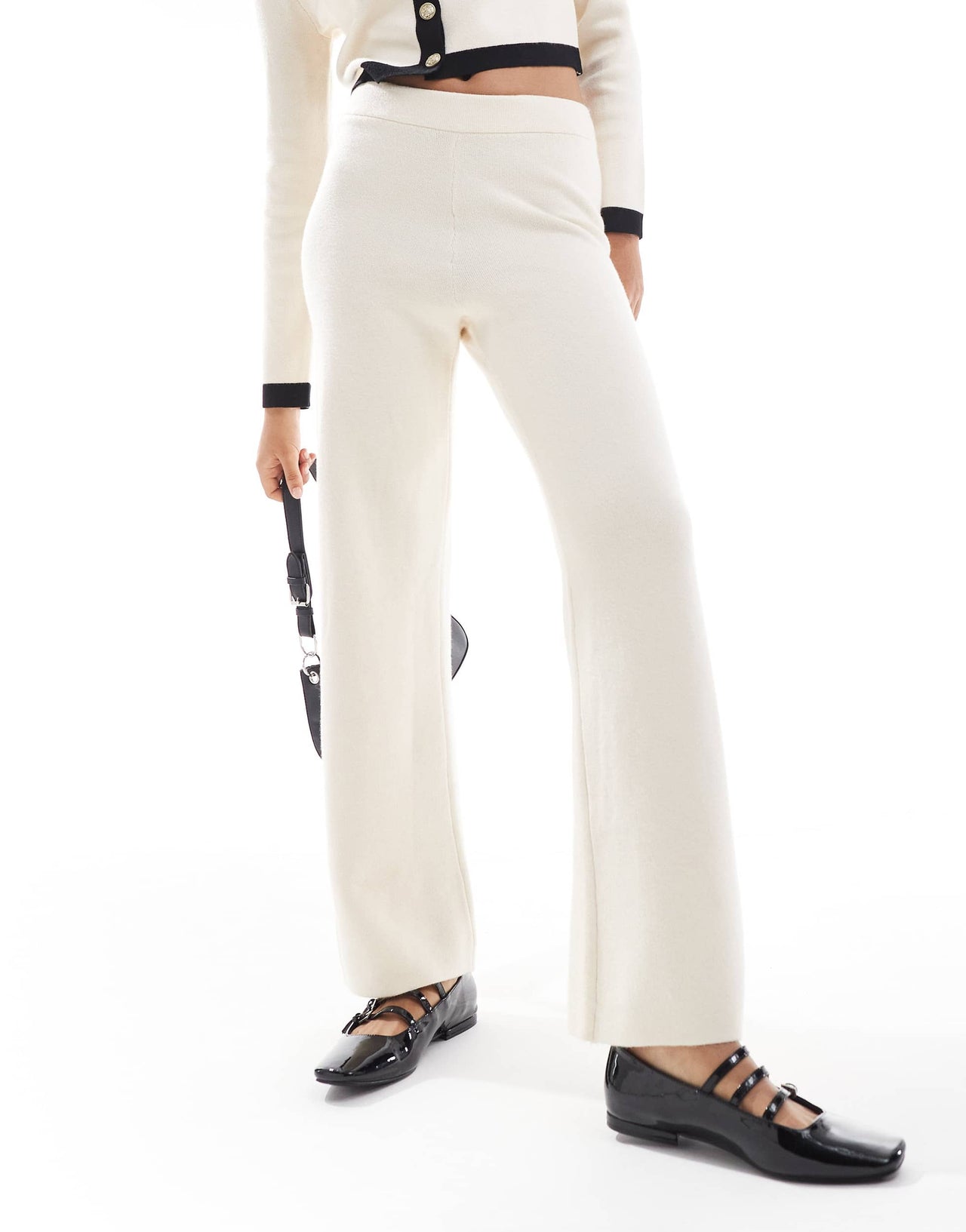 Vero Moda knitted wide leg trouser co-ord in cream