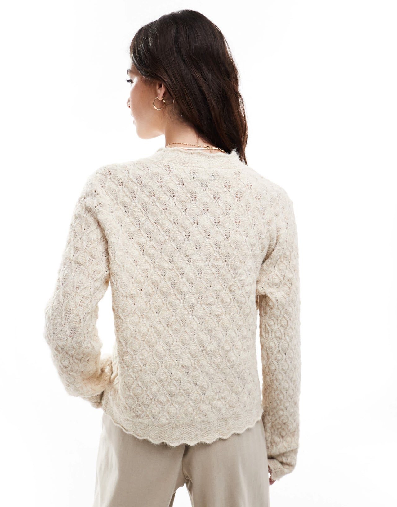 AWARE textured scalloped cardigan in cream