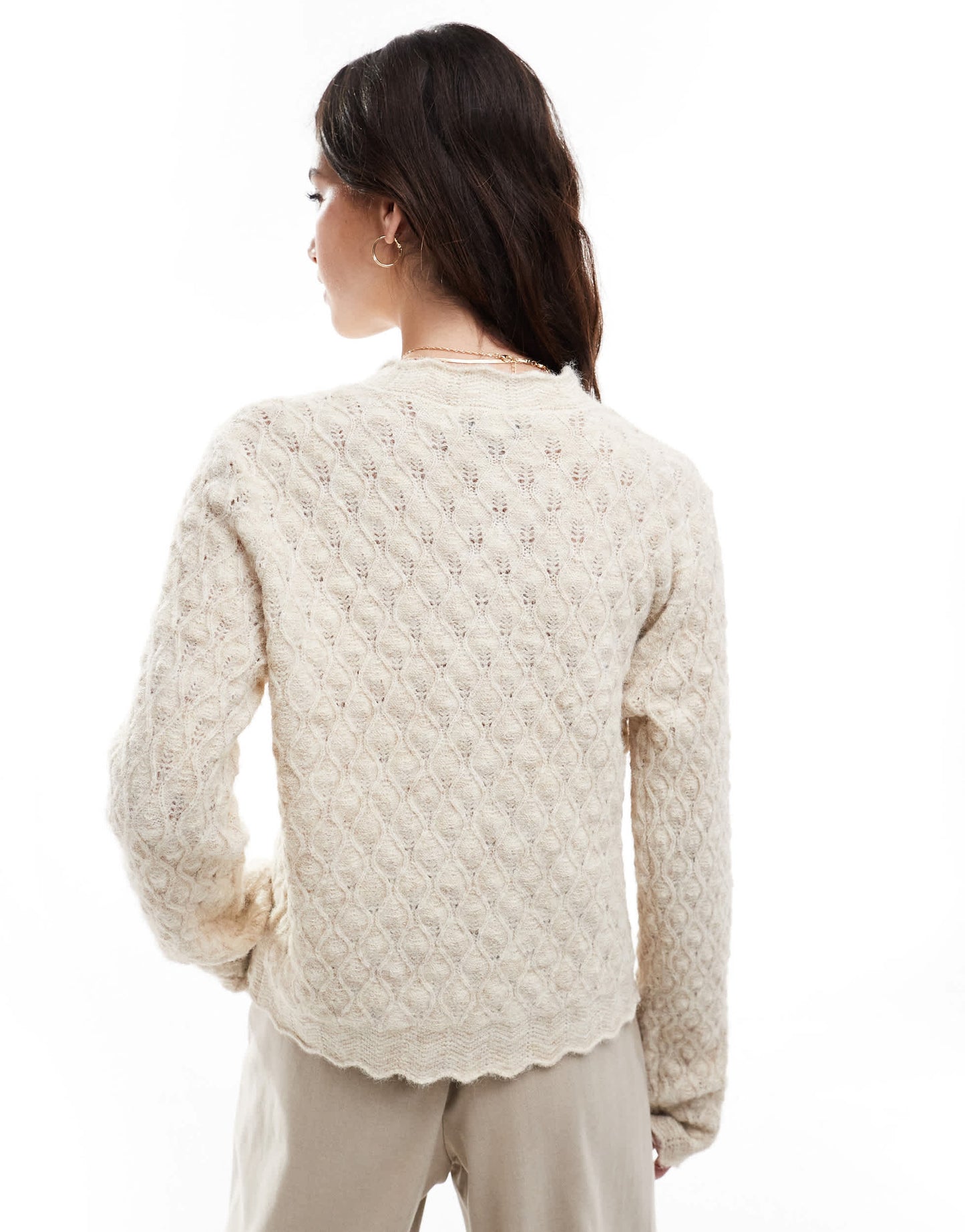 AWARE textured scalloped cardigan in cream