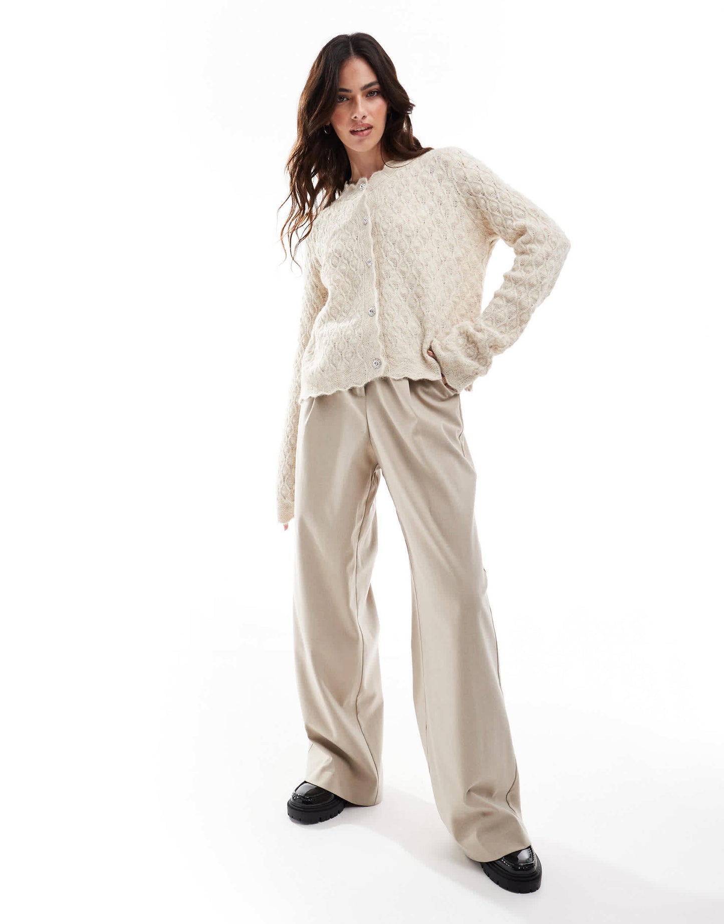 AWARE textured scalloped cardigan in cream