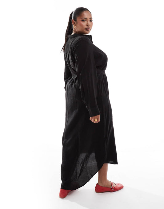 Vero Moda Curve midi shirt dress in black