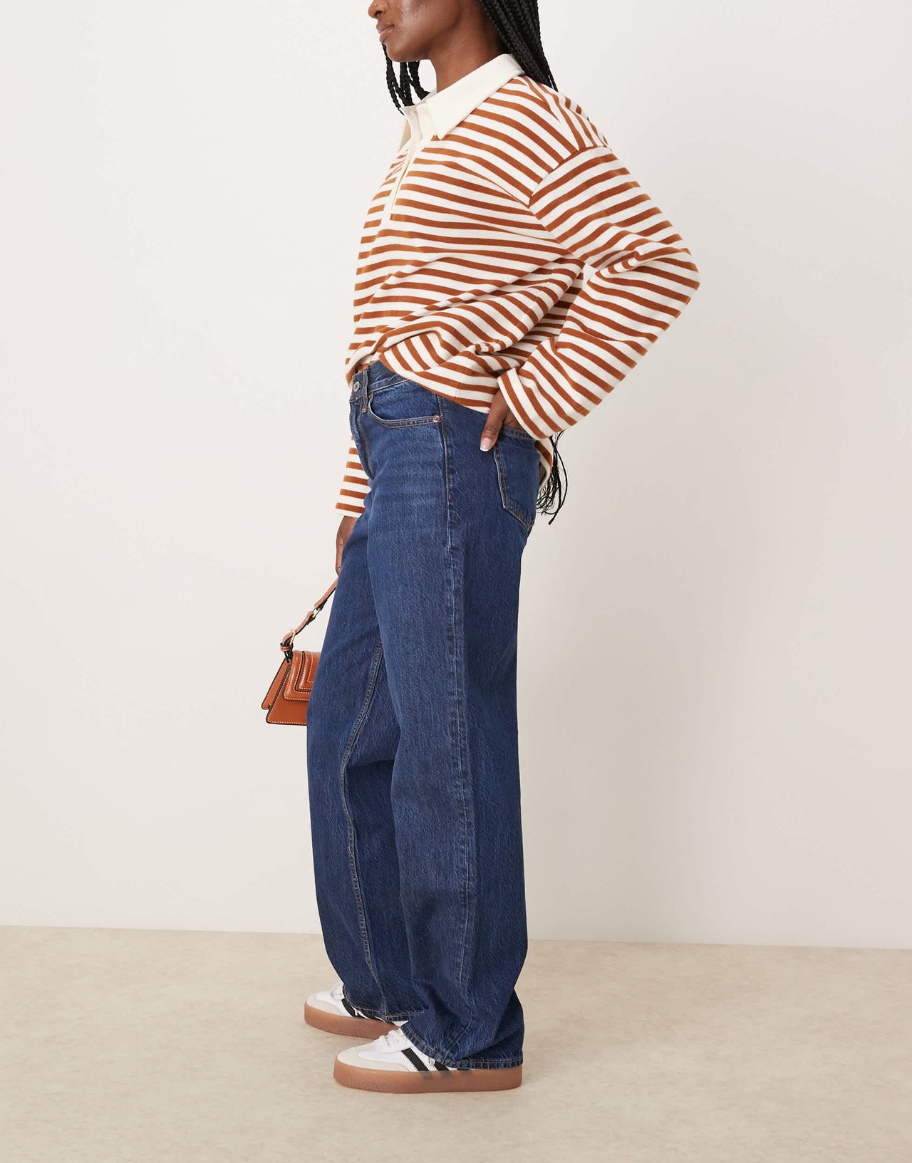 Abercrombie & Fitch high rise loose fit straight leg jean in dark blue wash