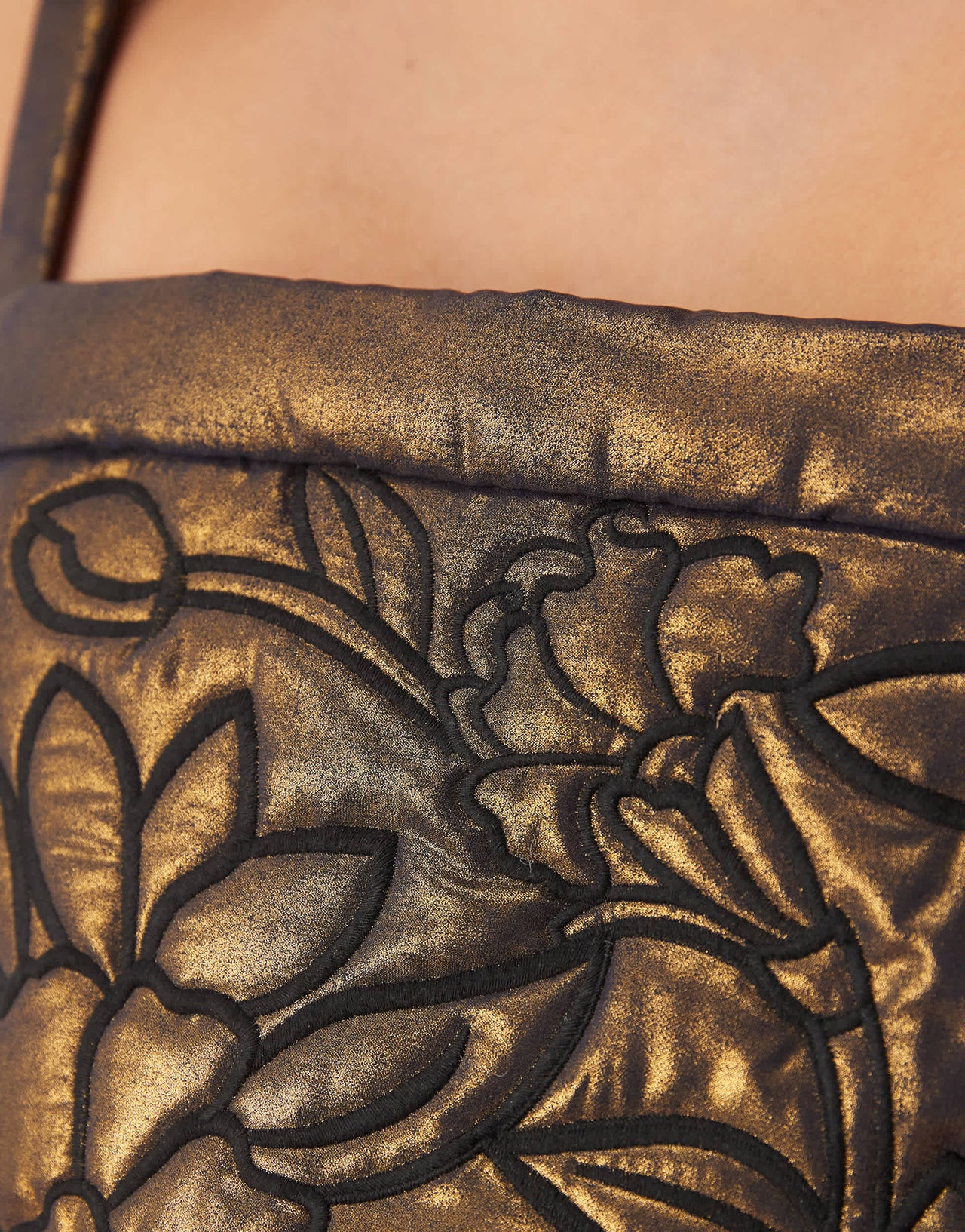 ASOS EDITION embroidered quilted metallic cami shift mini dress in gold