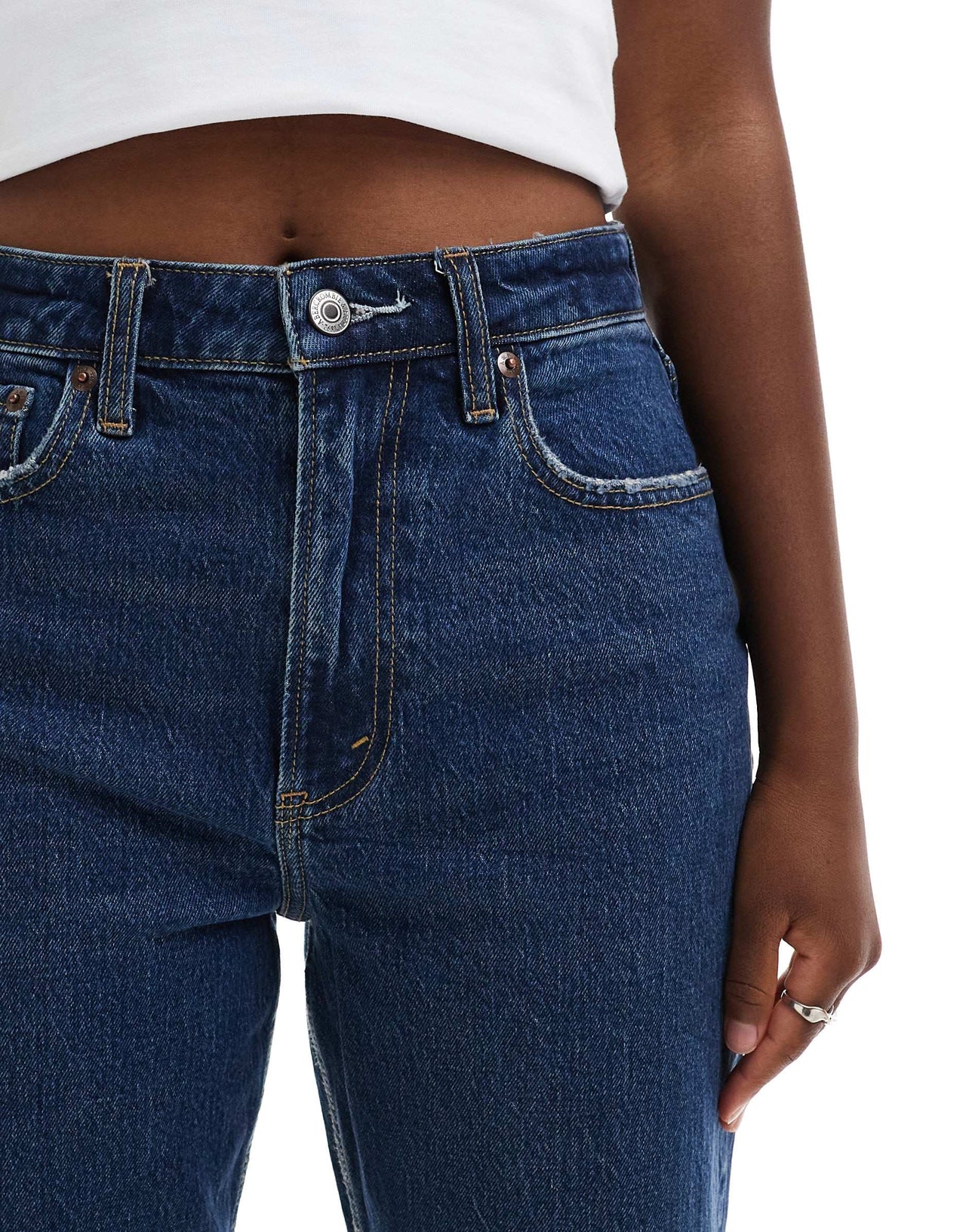 Abercrombie & Fitch Curve Love vintage straight high rise jean in dark blue