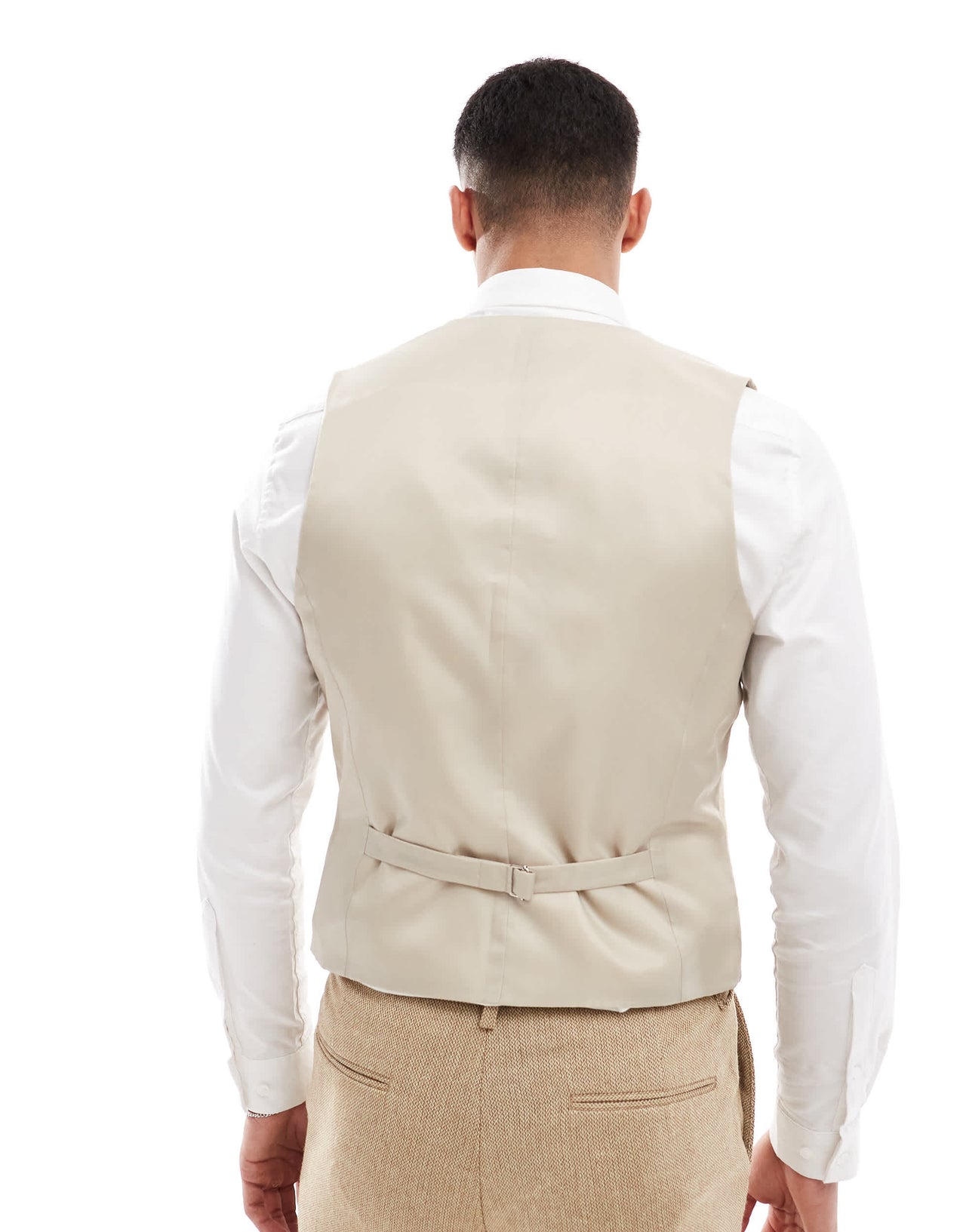 ASOS DESIGN wedding slim wool mix suit waistcoat in beige basketweave texture