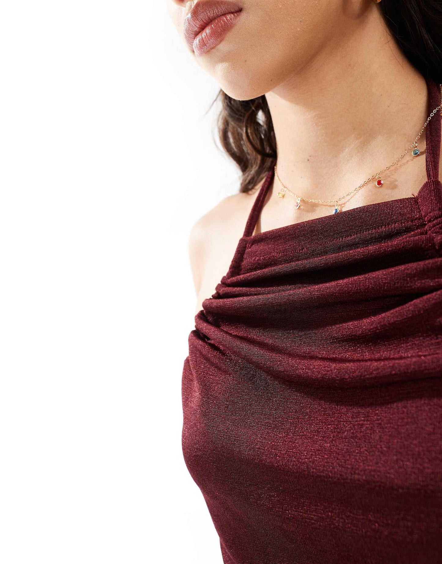 Missyempire exclusive cowl backless top co-ord in wine