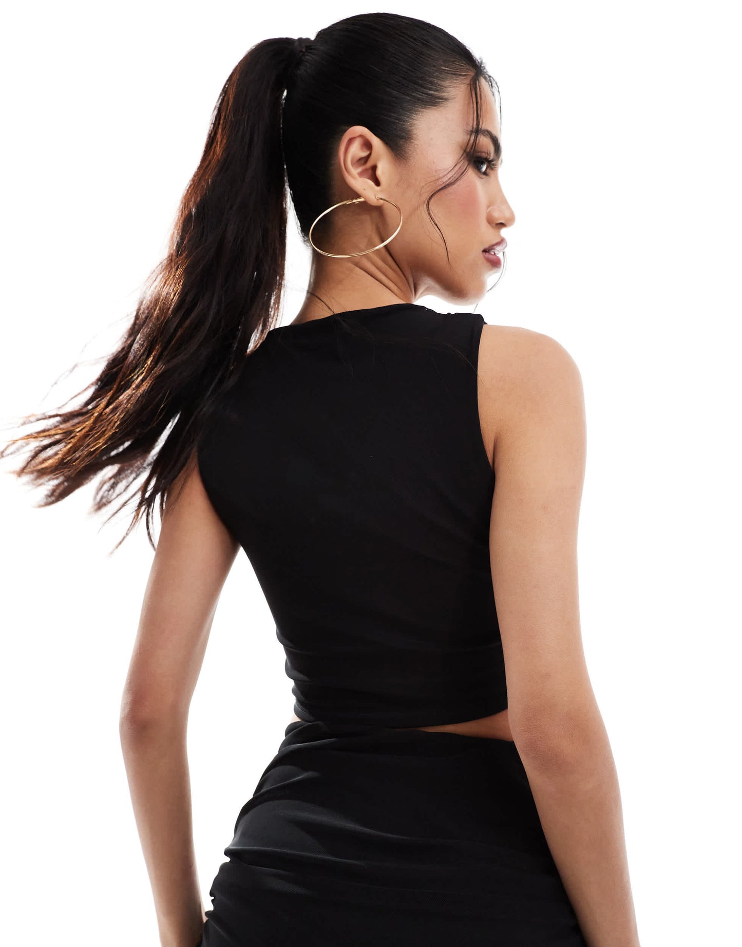 Missyempire mesh racerneck sleeveless crop top co-ord in black