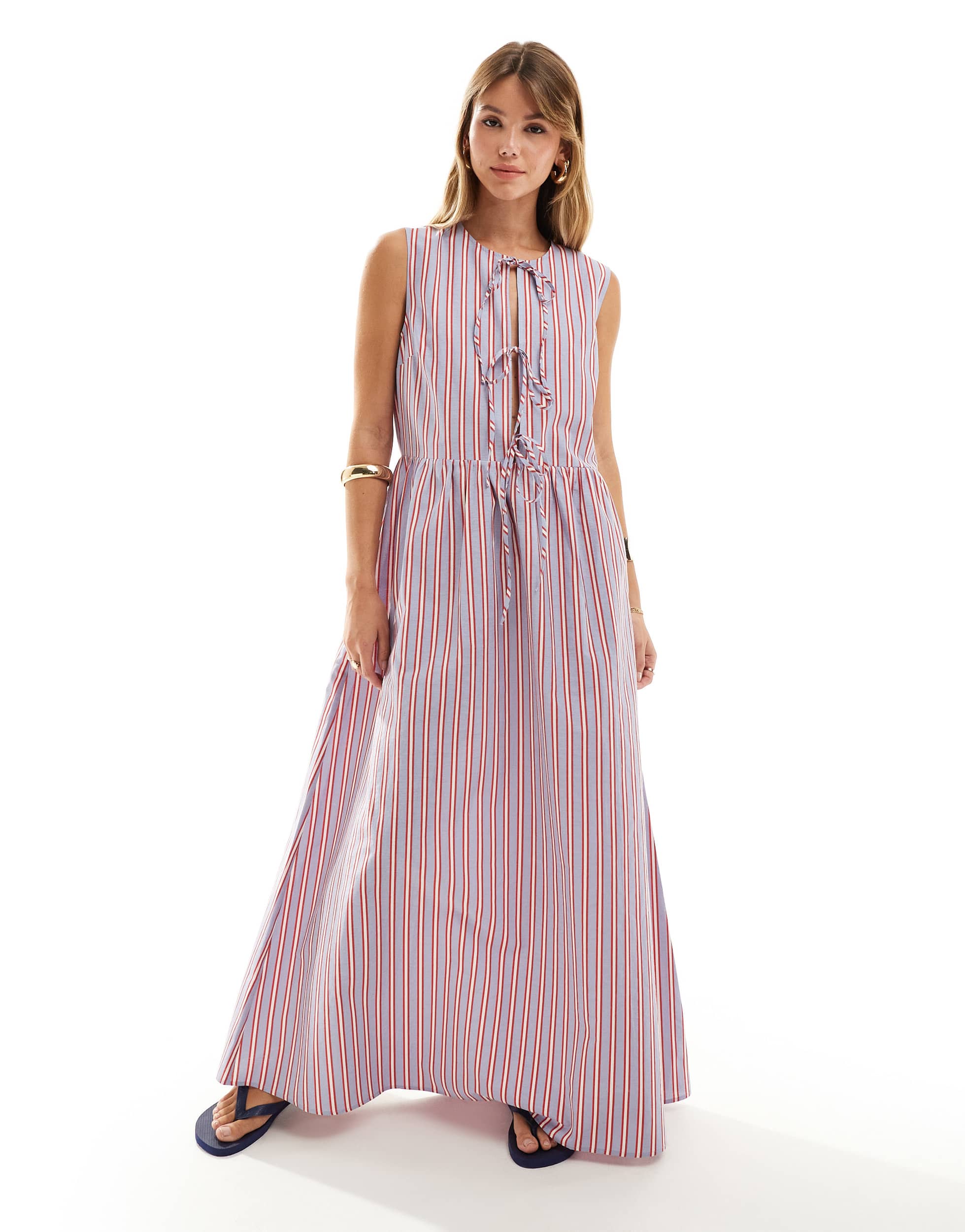 ASOS DESIGN poplin tie front maxi dress in stripe