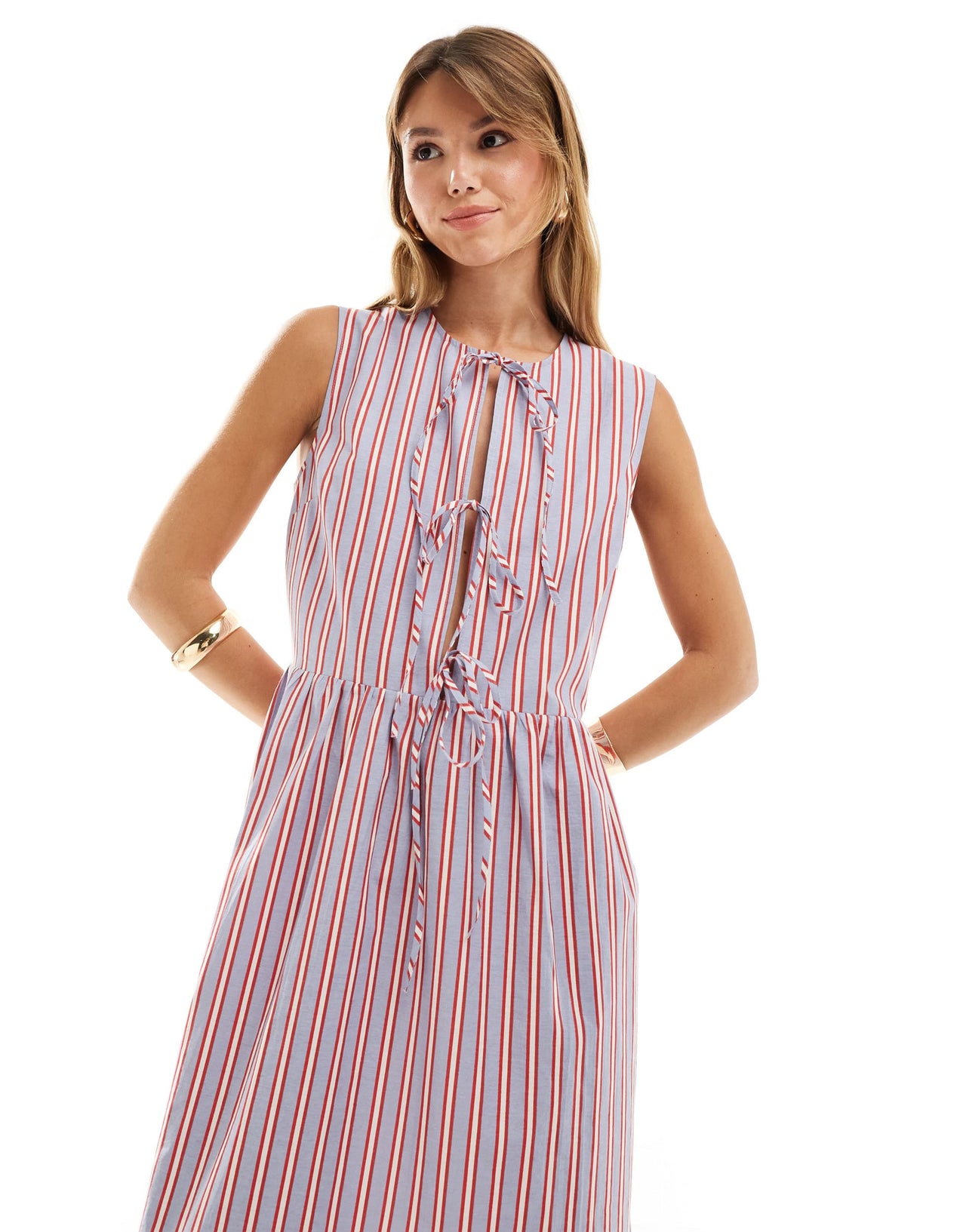 ASOS DESIGN poplin tie front maxi dress in stripe
