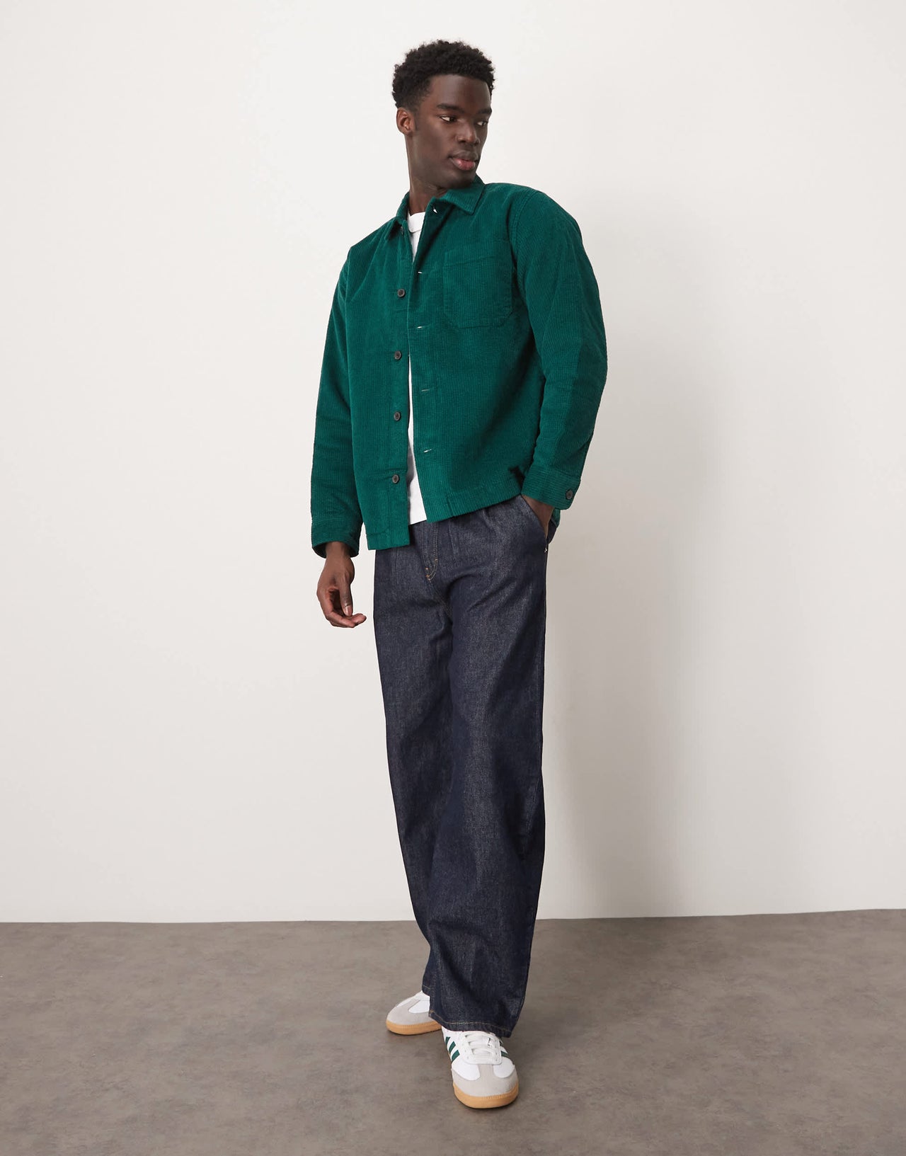 Selected textured padded overshirt in green