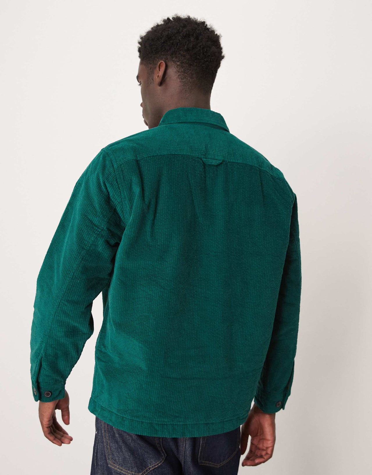 Selected textured padded overshirt in green