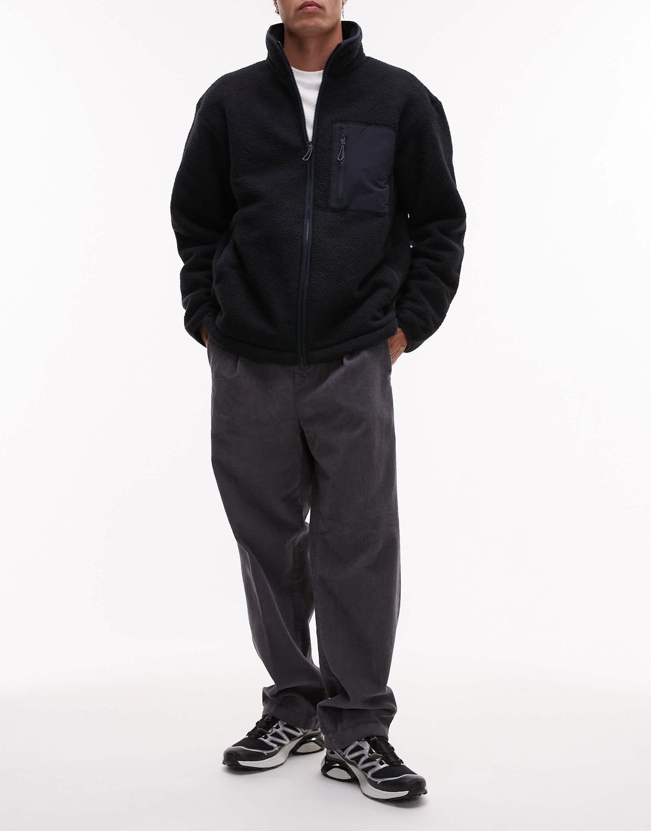 Selected Tristan Loose fit cord trousers in grey