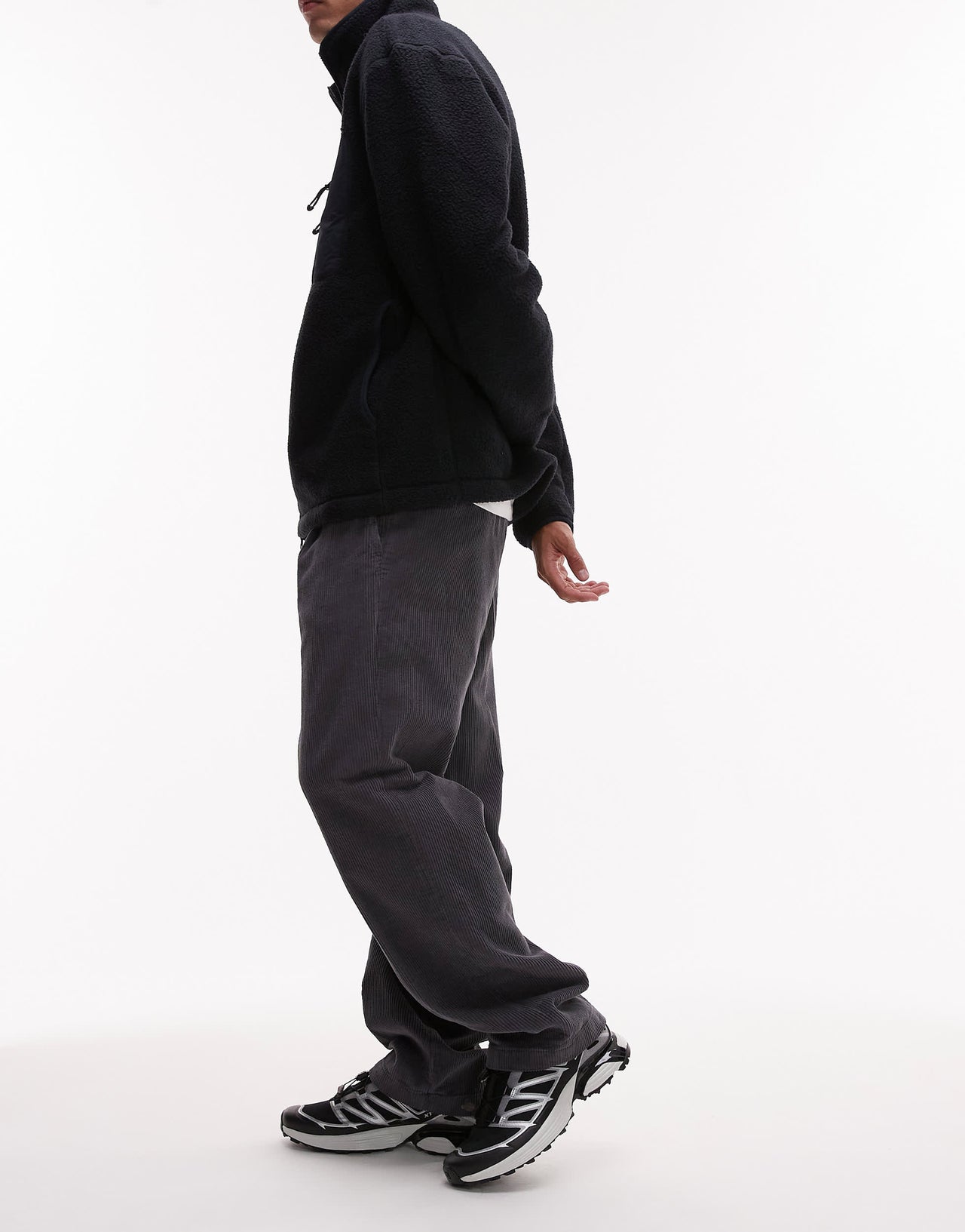 Selected Tristan Loose fit cord trousers in grey