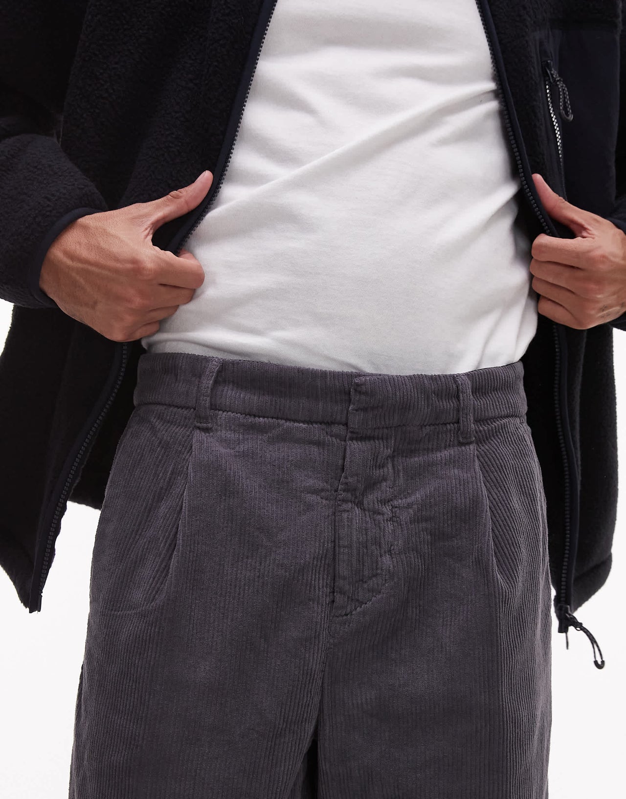 Selected Tristan Loose fit cord trousers in grey