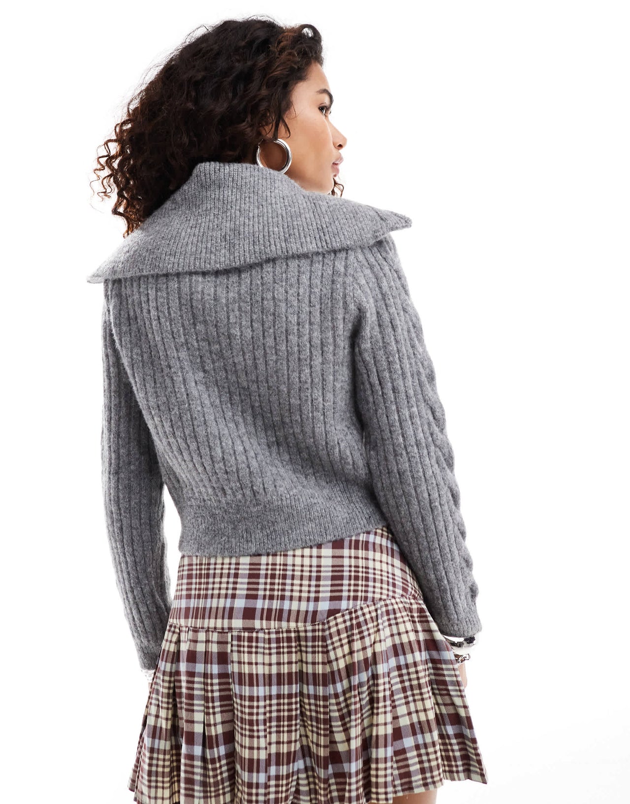 Urban Revivo high neck cable knit jumper in light grey