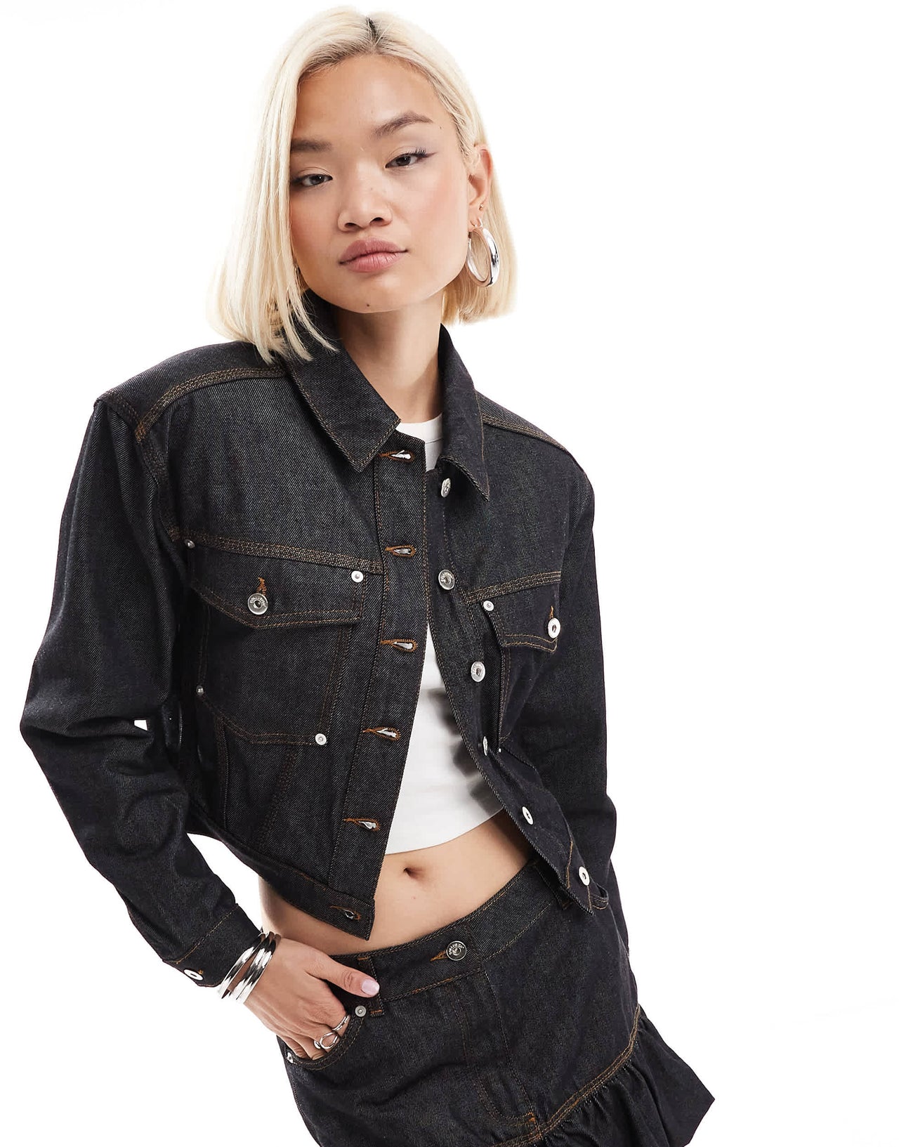 COLLUSION cropped denim jacket co-ord in rinse wash