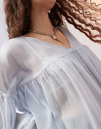 ASOS DESIGN v neck volume smock blouse in blue