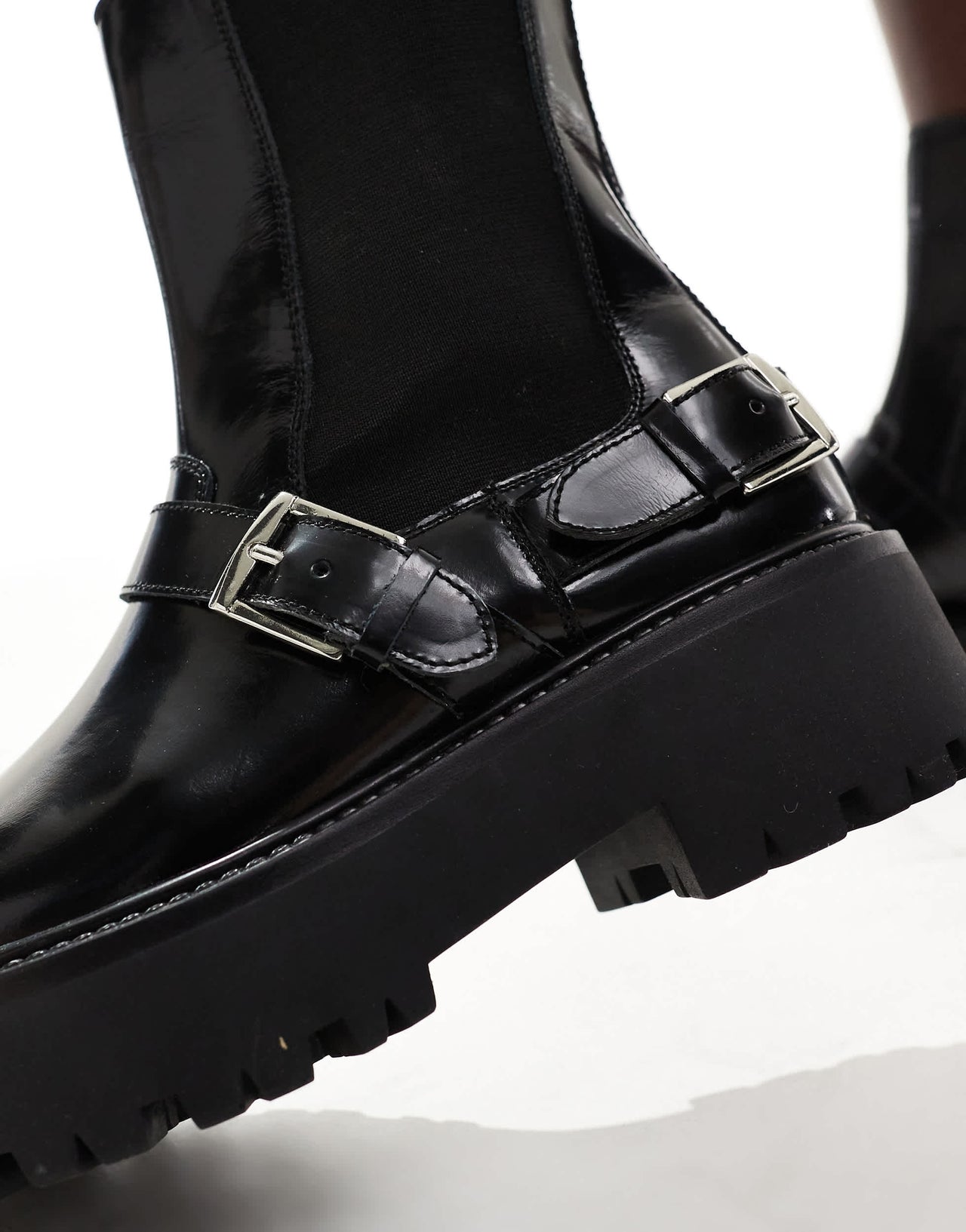 schuh Ariah chunky buckle ankle boots in black leather