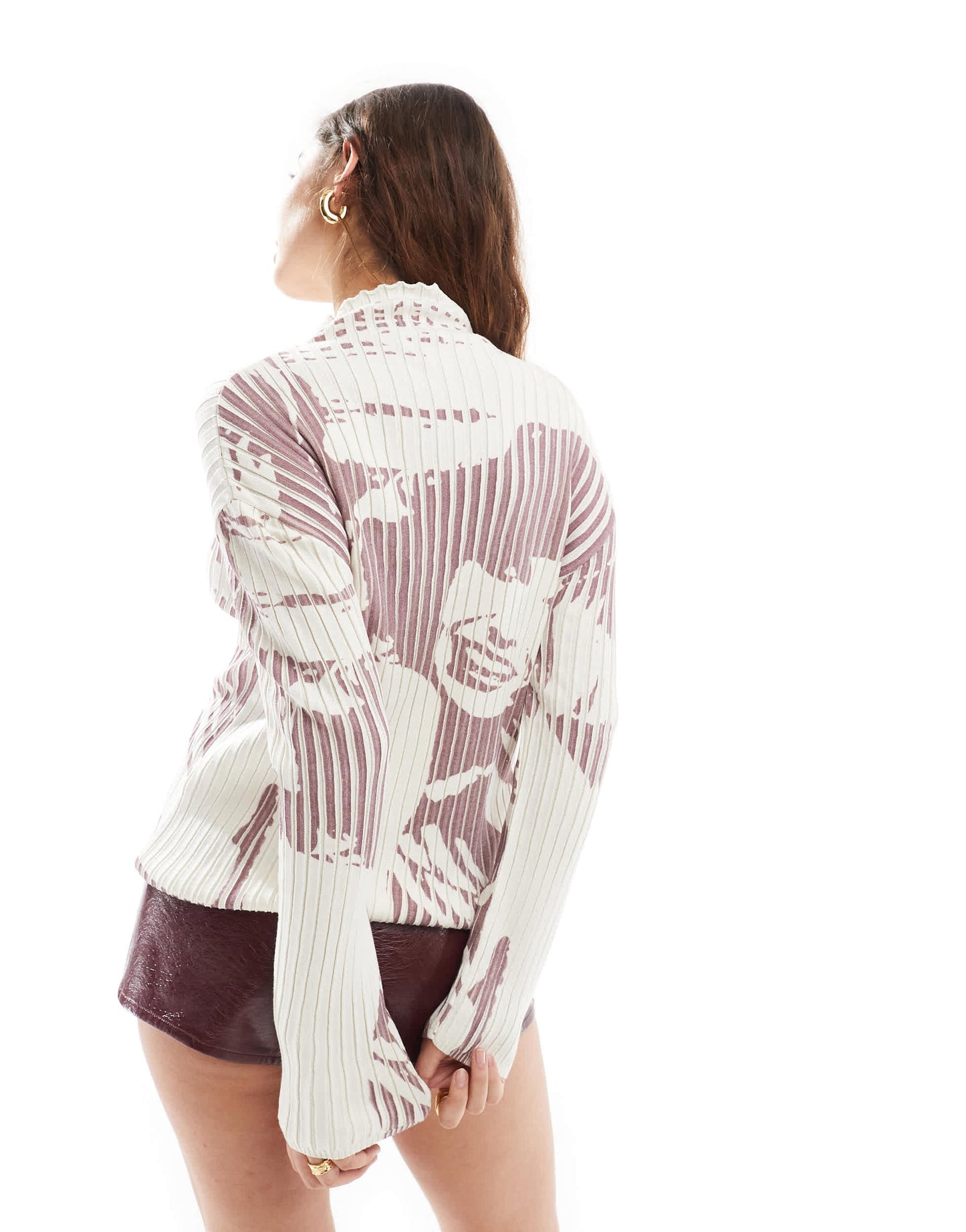 Basic Pleasure Mode talia long sleeve printed ribbed knit jumper in multi