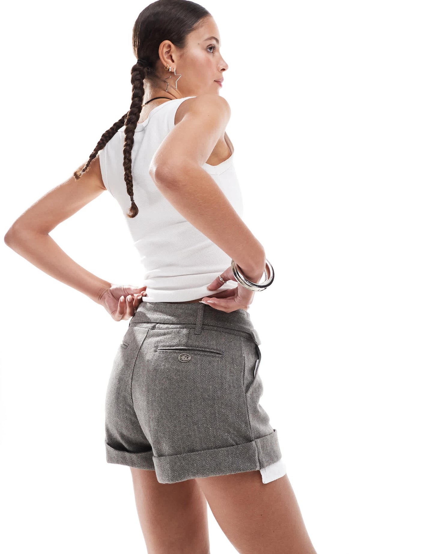 Basic Pleasure Mode tweedy oversized 90s shorts in grey