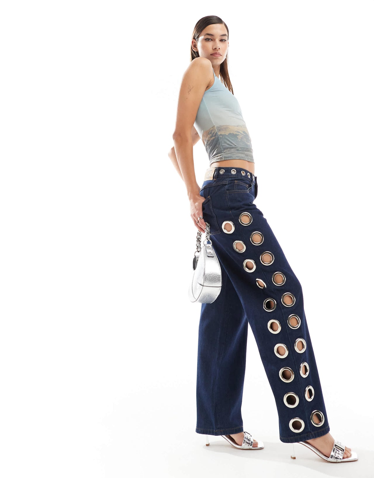 Basic Pleasure Mode machina eyelet boyfriend jeans in deep indigo