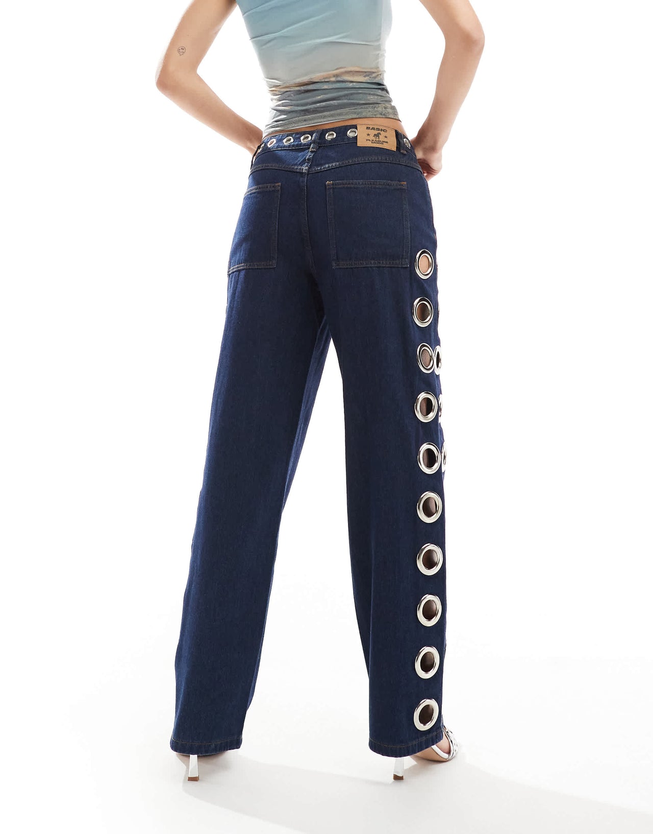 Basic Pleasure Mode machina eyelet boyfriend jeans in deep indigo