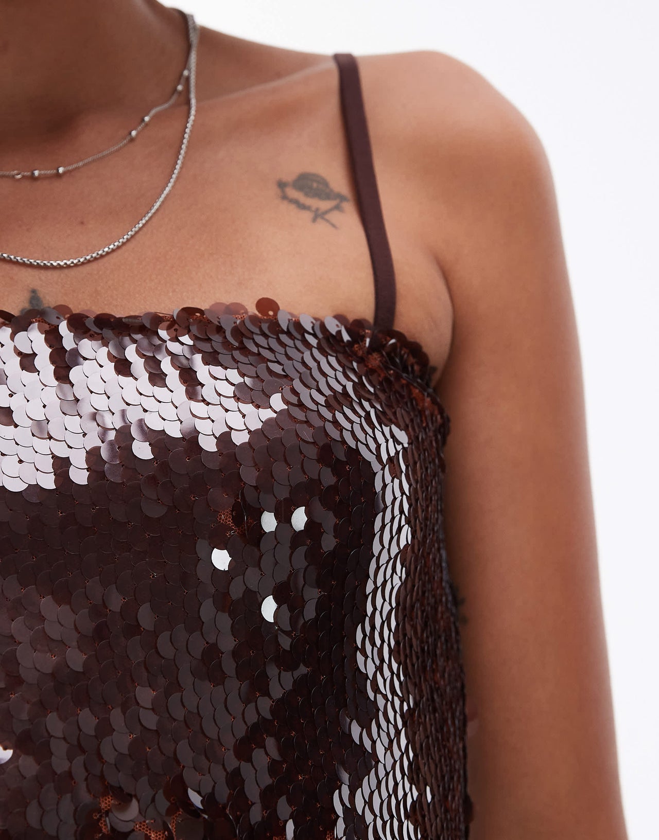 Topshop heavy sequin cami in brown