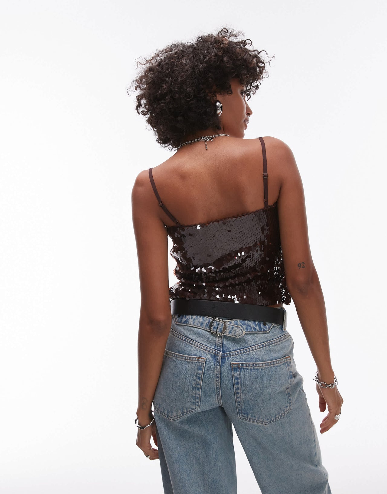 Topshop heavy sequin cami in brown