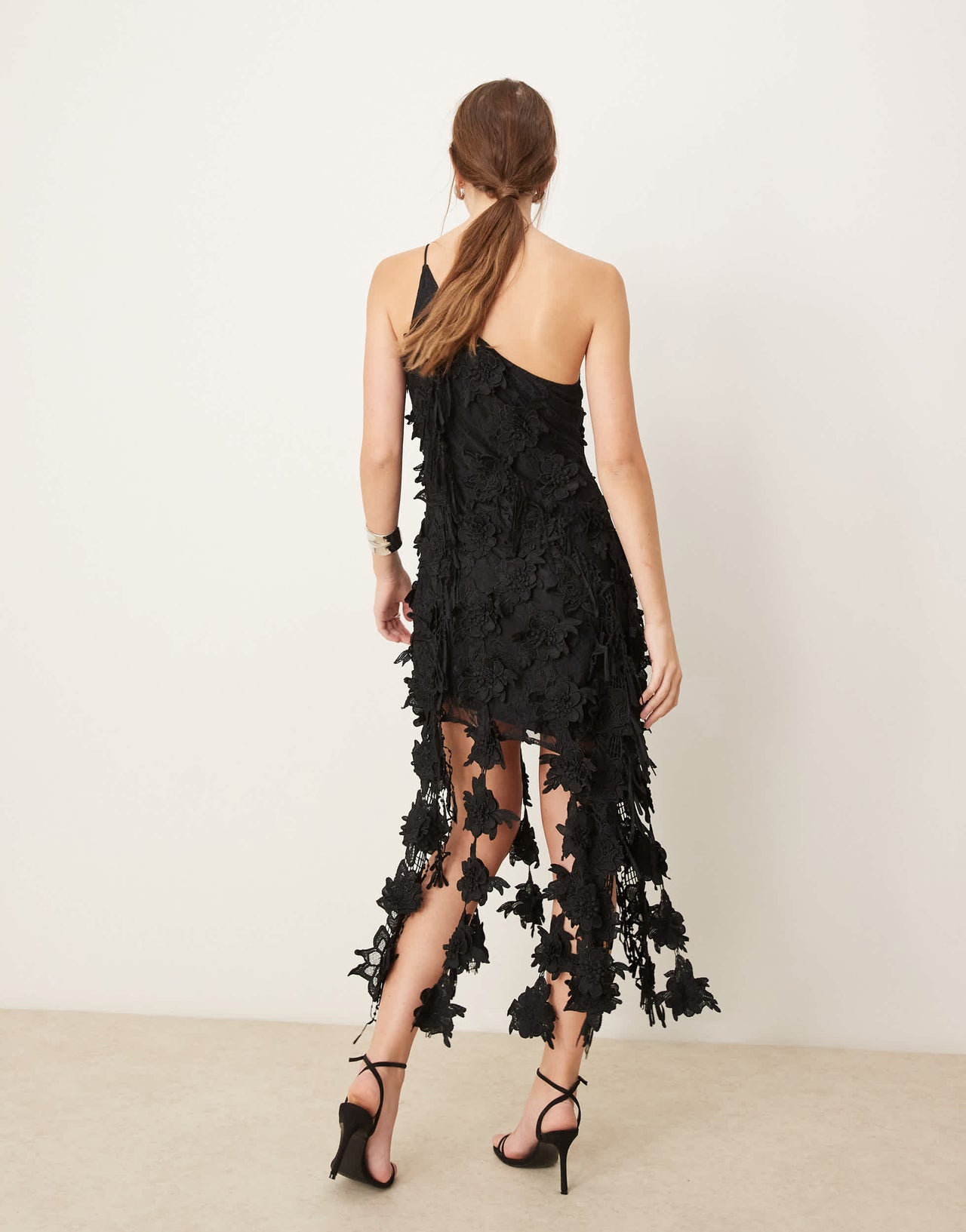 ASOS DESIGN 3D floral embroidered assymetric mini dress in black