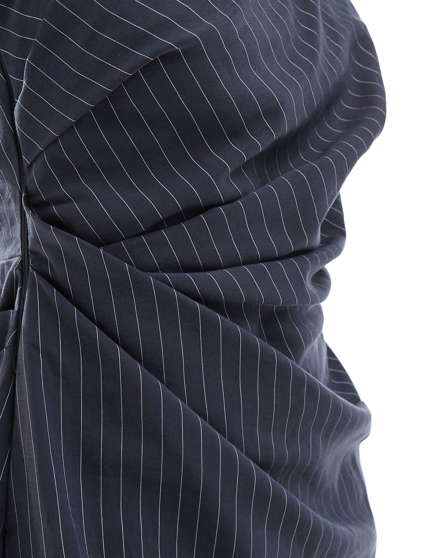ASOS DESIGN one shoulder high split maxi dress in charcoal pinstripe