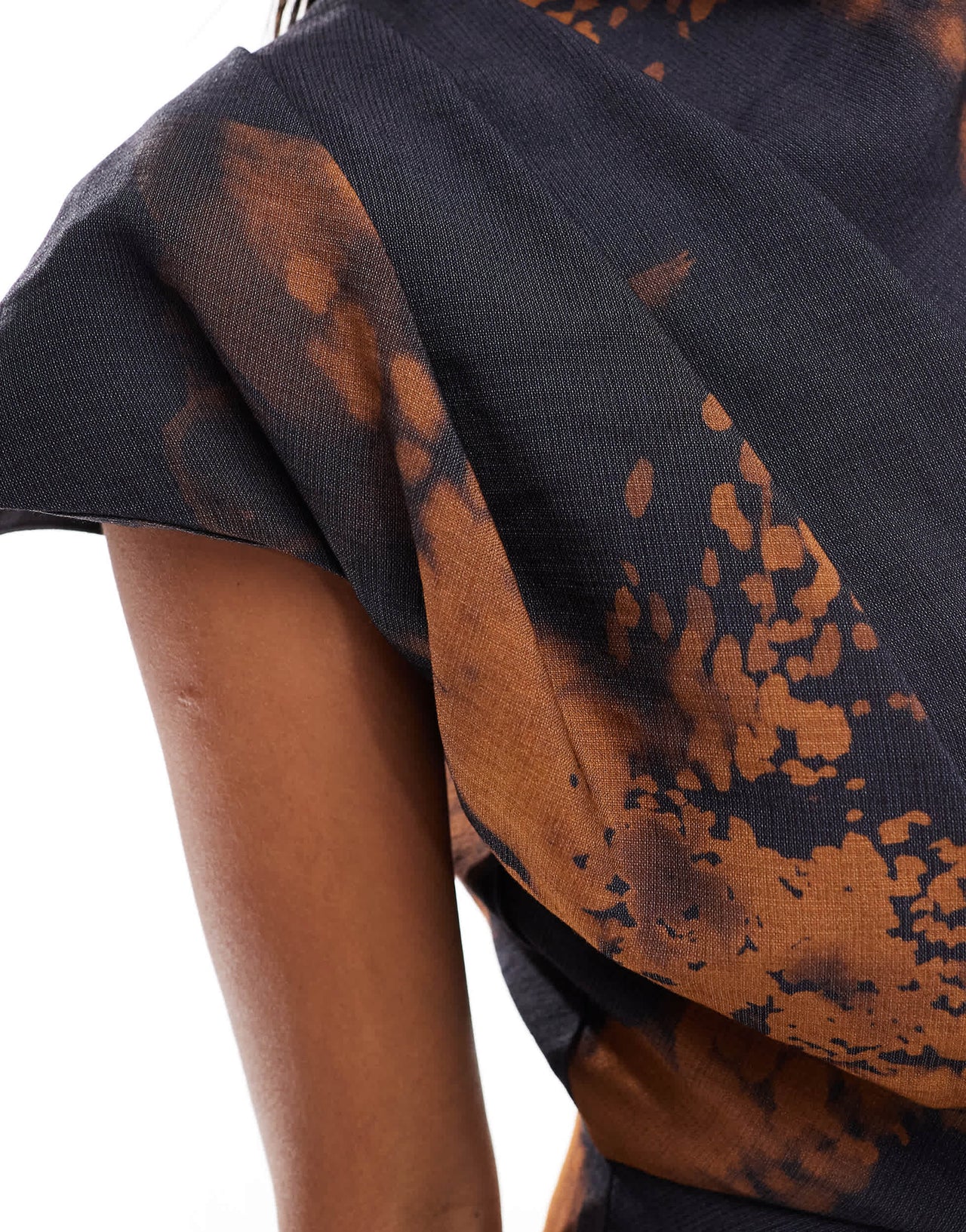 ASOS DESIGN draped one shoulder high neck midi dress in abstract floral print